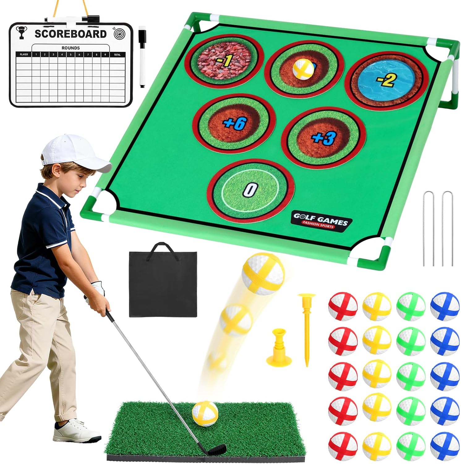 Velcro Golf Chipping Game Set with 20 Sticky Balls, 3 in 1 Battle Backyard Golf Game, 6 Hole Covers, Hitting Mat, Carry Bag, Scoreboard, Lawn Putting Game for Family Outdoor Indoor Velcro Golf Chipping Game Set with 20 Sticky Balls, 3 in 1 Battle Backyard Golf Game, 6 Hole Covers, Hitting Mat, Carry Bag, Scoreboard, Lawn Putting Game for Family Outdoor Indoor