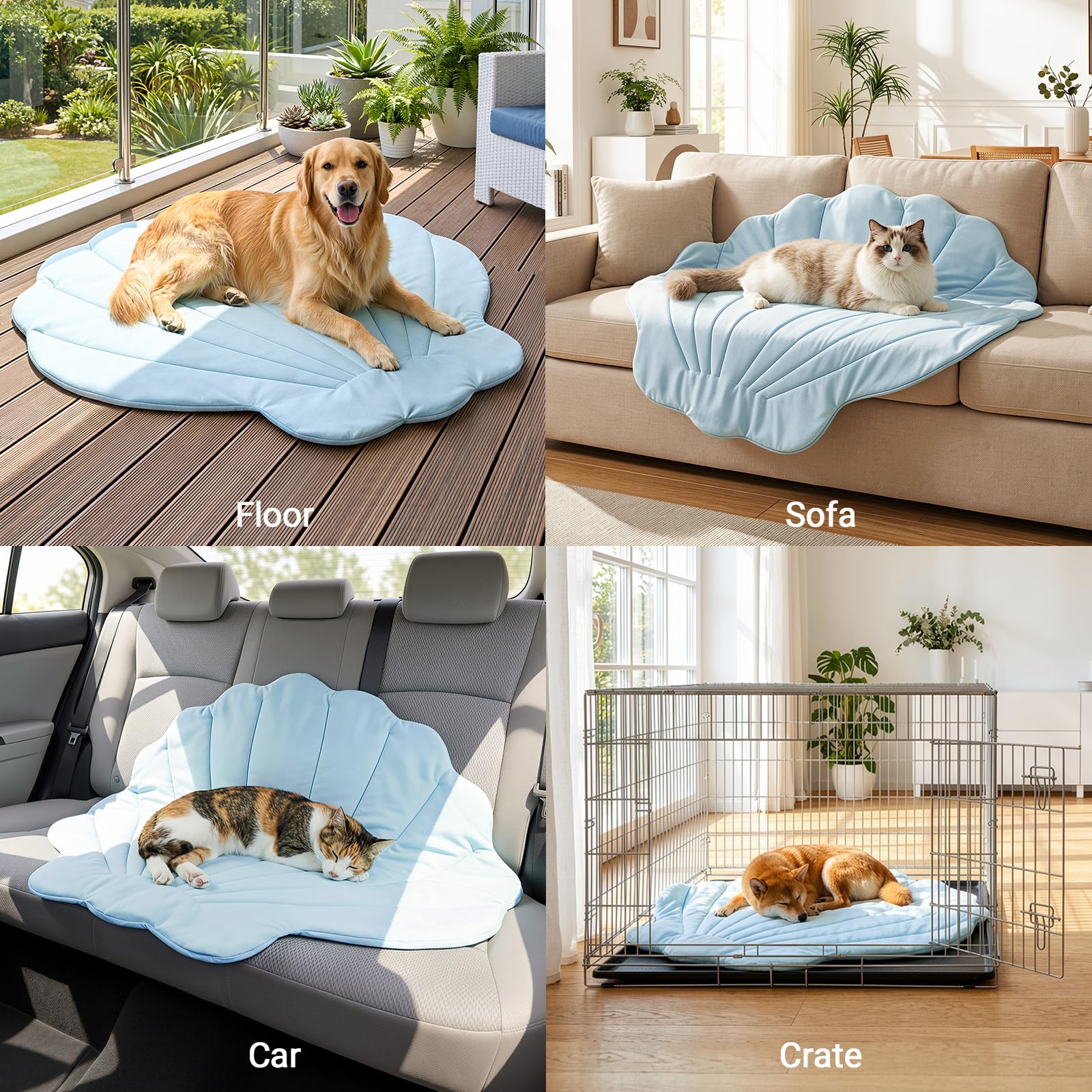 Tappetino Rinfrescante per Cani 100 × 100 cm Grande, Q-Max>0,5 Materassino Autorefrigerante, Doppia Faccia Fresco & Caldo, Lavabile in Lavatrice, Letto Fresco per Gatti,Senza Gel, Cielo Blu
