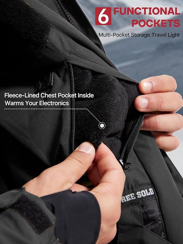 FREE SOLDIER Men's Waterproof Ski Snow Jacket Fleece Lined Warm Winter Rain Jacket with Hood Fully Taped Seams(Black,M) by FREE SOLDIER - Image 7