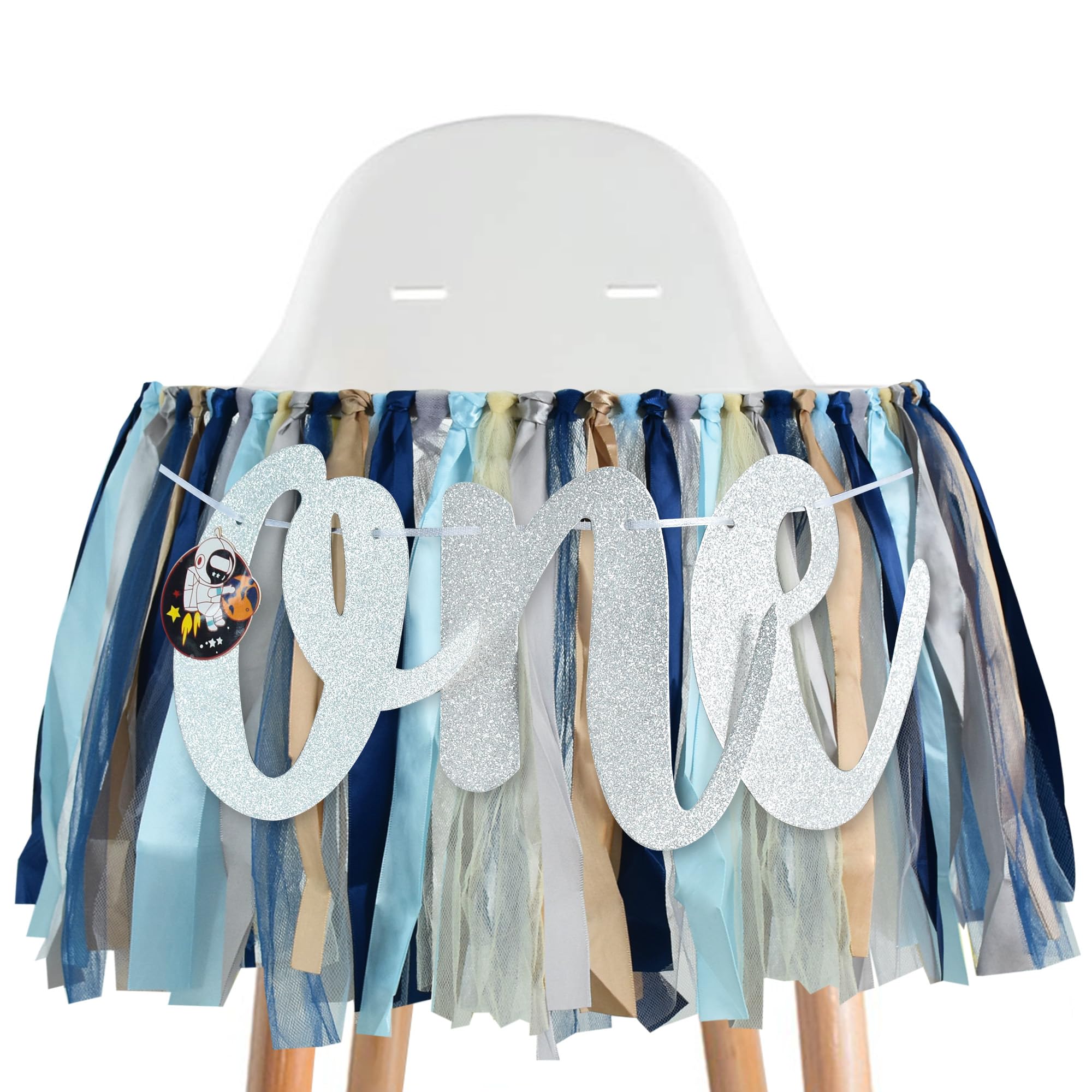 BEISHIDA 1st High Chair Banner 1 Year Birthday Decorations Black Blue spaceman Theme First Birthday Banner for Girls Boys Baby Shower Decorations