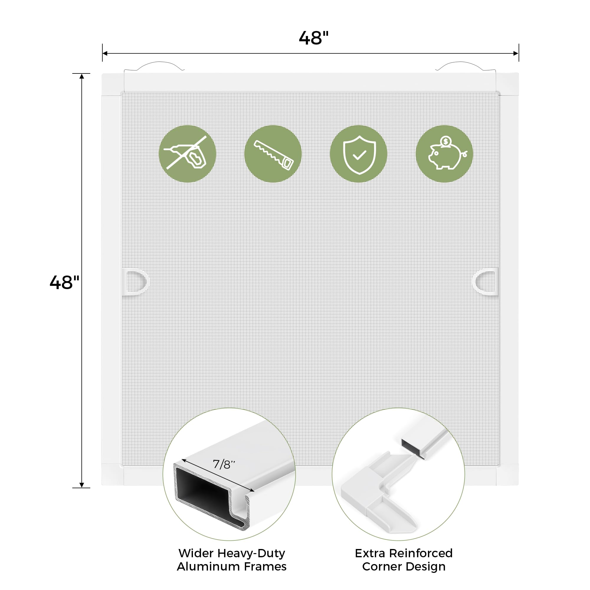 FLYZZZ 2-Pack Window Screen Frame Kit, Heavy-Duty DIY Window Screen Replacement Kit Up to 48" x 48" with Upgraded Aluminum Frame (125g/m), Full Tool Set & Easy-Install Clips - 4