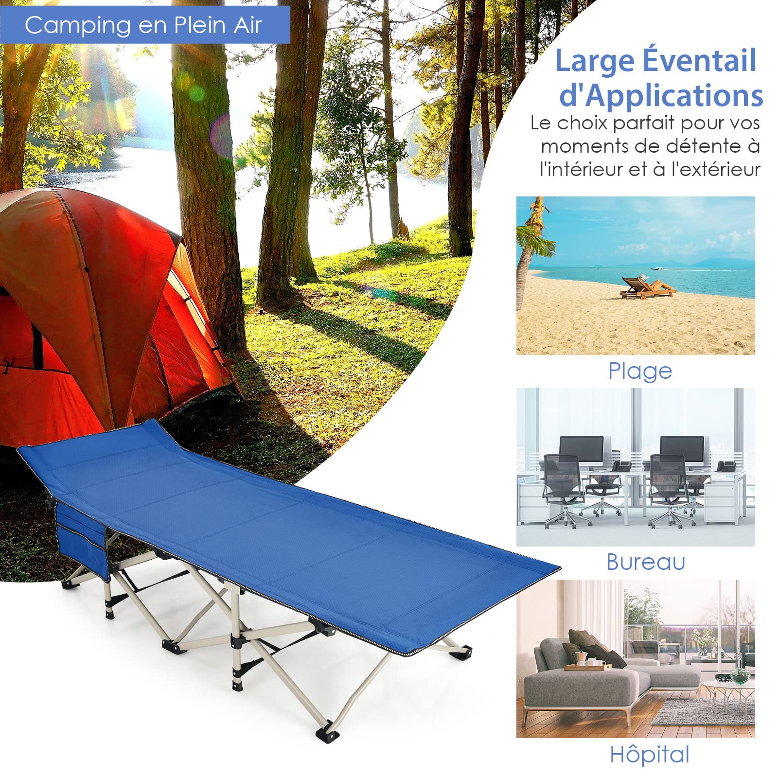 COSTWAY lit de Camping Pliable, Charge jusqu'à 400 kg, lit de Voyage à Pliage Rapide avec Sac de Transport, lit de Couchage intérieur et extérieur pour Le Camping, la Plage, la Maison, Le Bureau