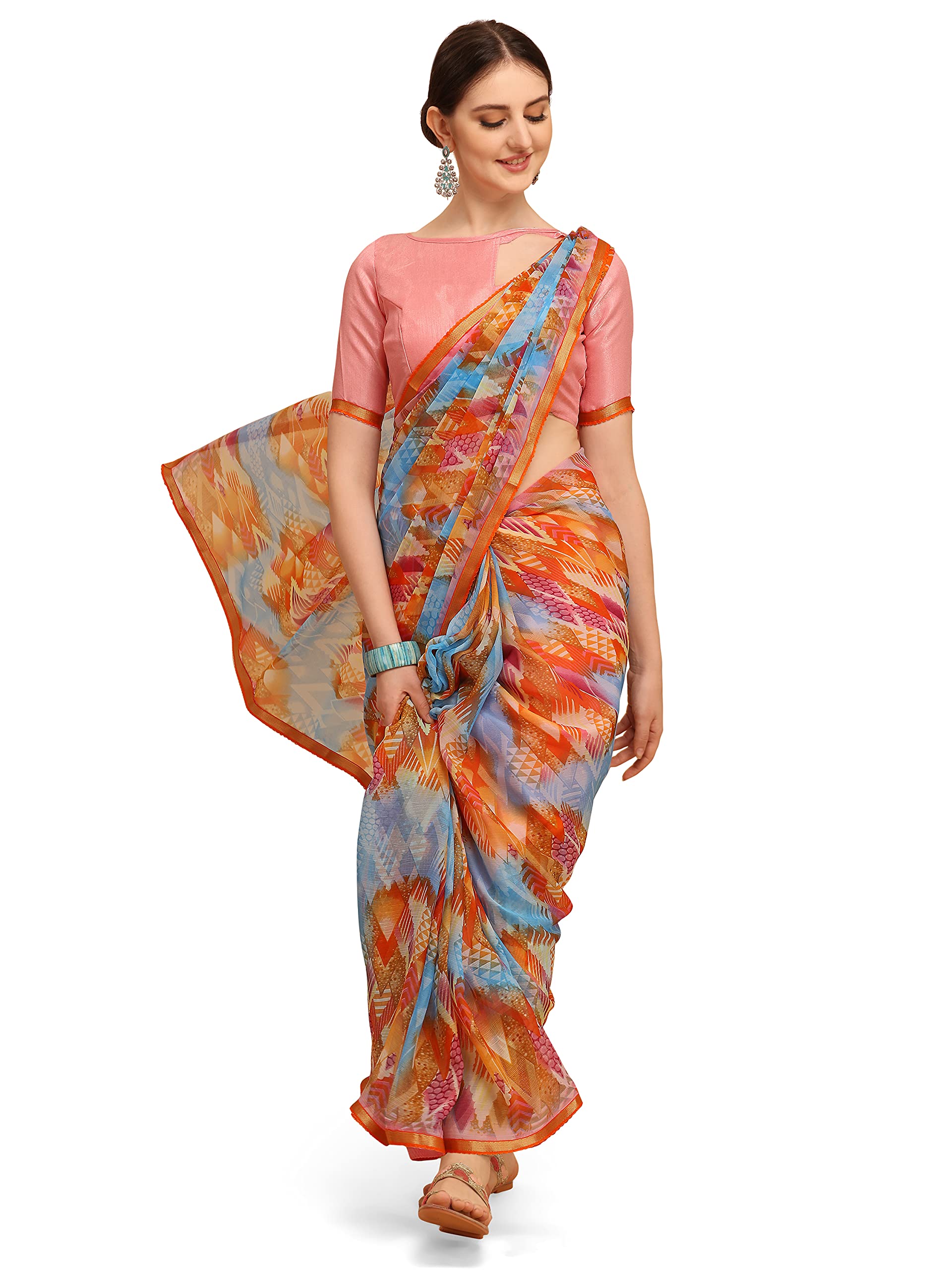 Women's Chiffon Sarees (TI2158_Multicolor)