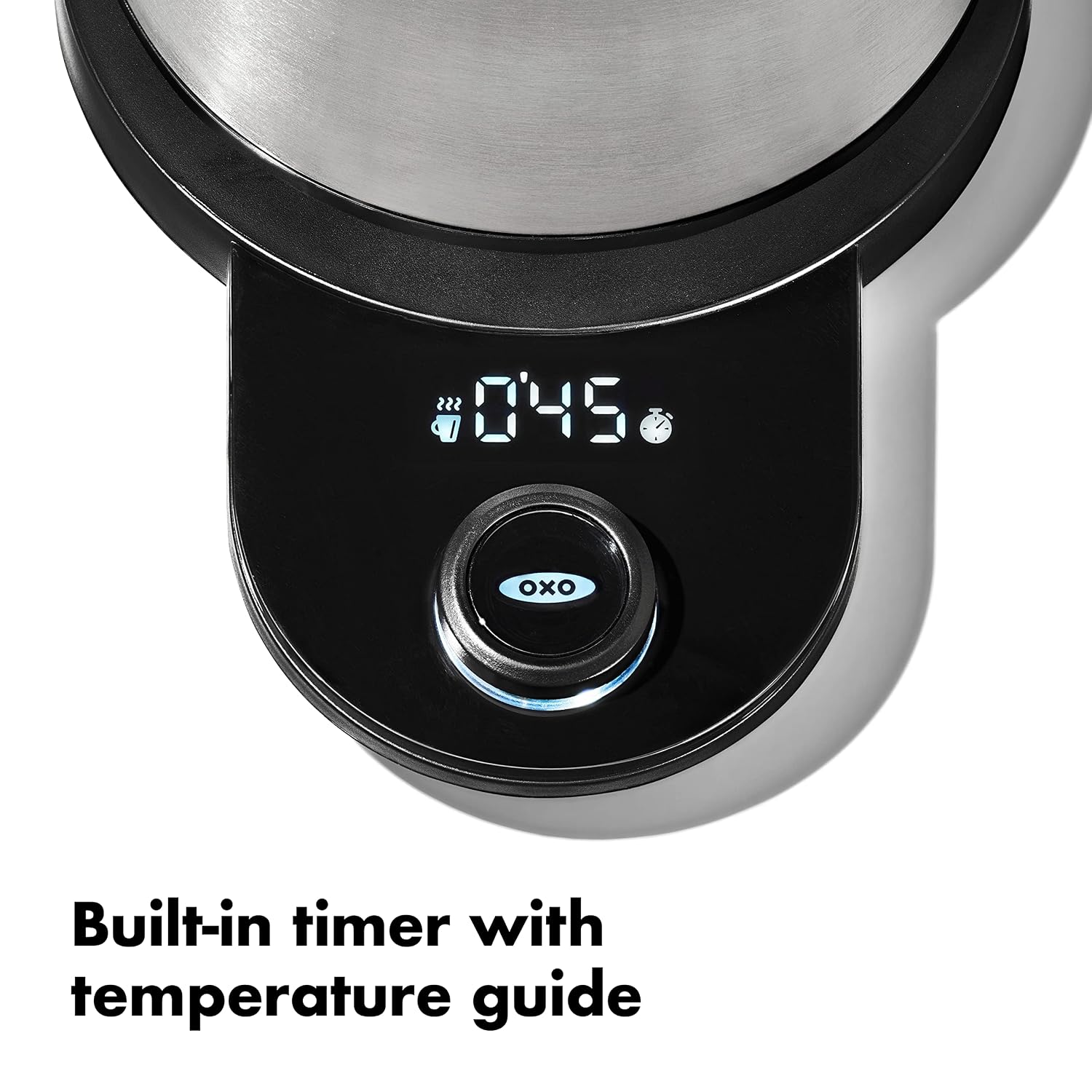 OXO Brew Gooseneck Electric Kettle – Hot Water Kettle, Pour Over Coffee & Tea Kettle, Adjustable Temperature, Built-In Brew Timer, Stainless Steel, 1L​, view 3