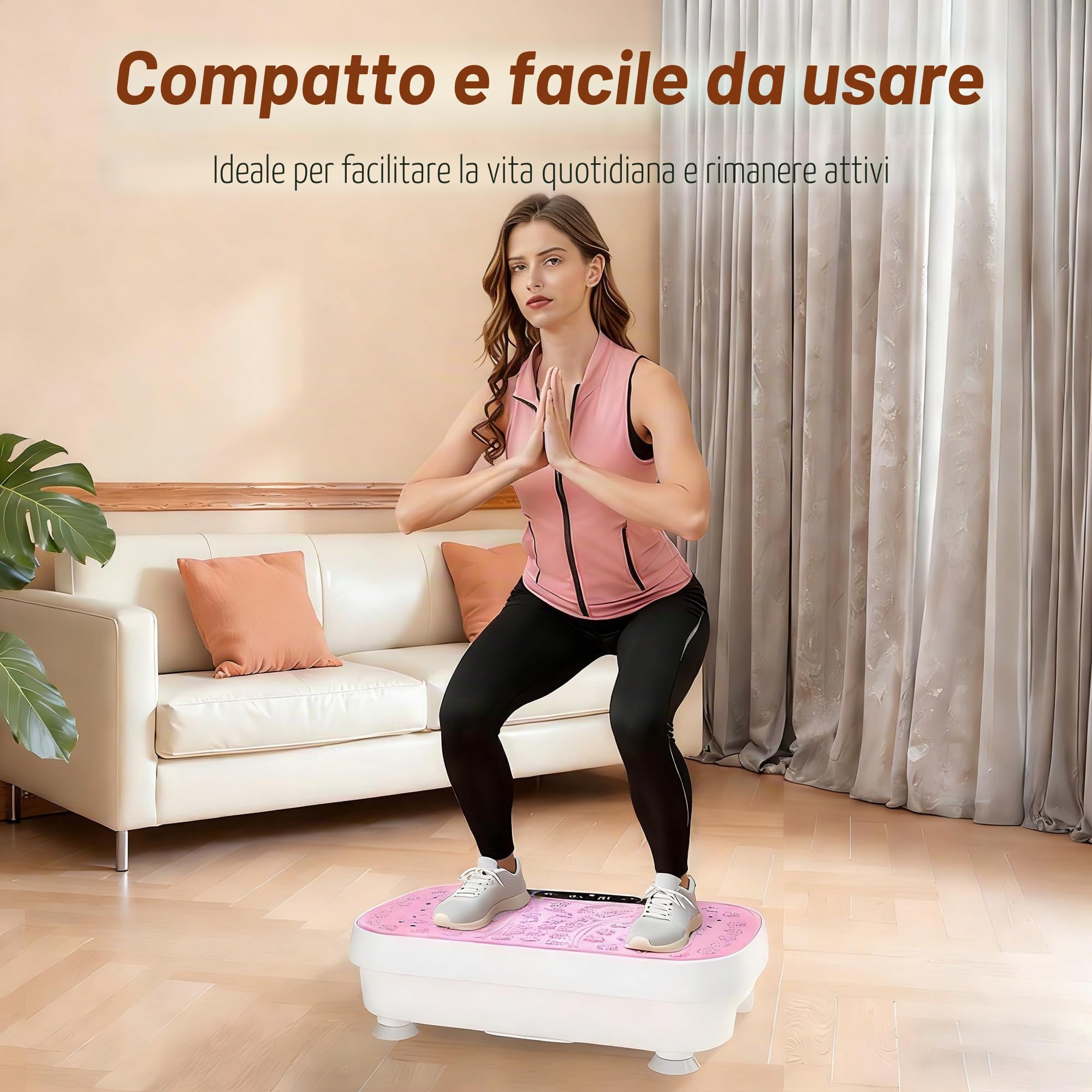Piastra vibrante per la casa – Piastra vibrante con 3 modalità di allenamento, portata 150 kg, silenziosa fitness, vibrazione, piastra diminuzione, allenamento completo con 2 fasce di resistenza