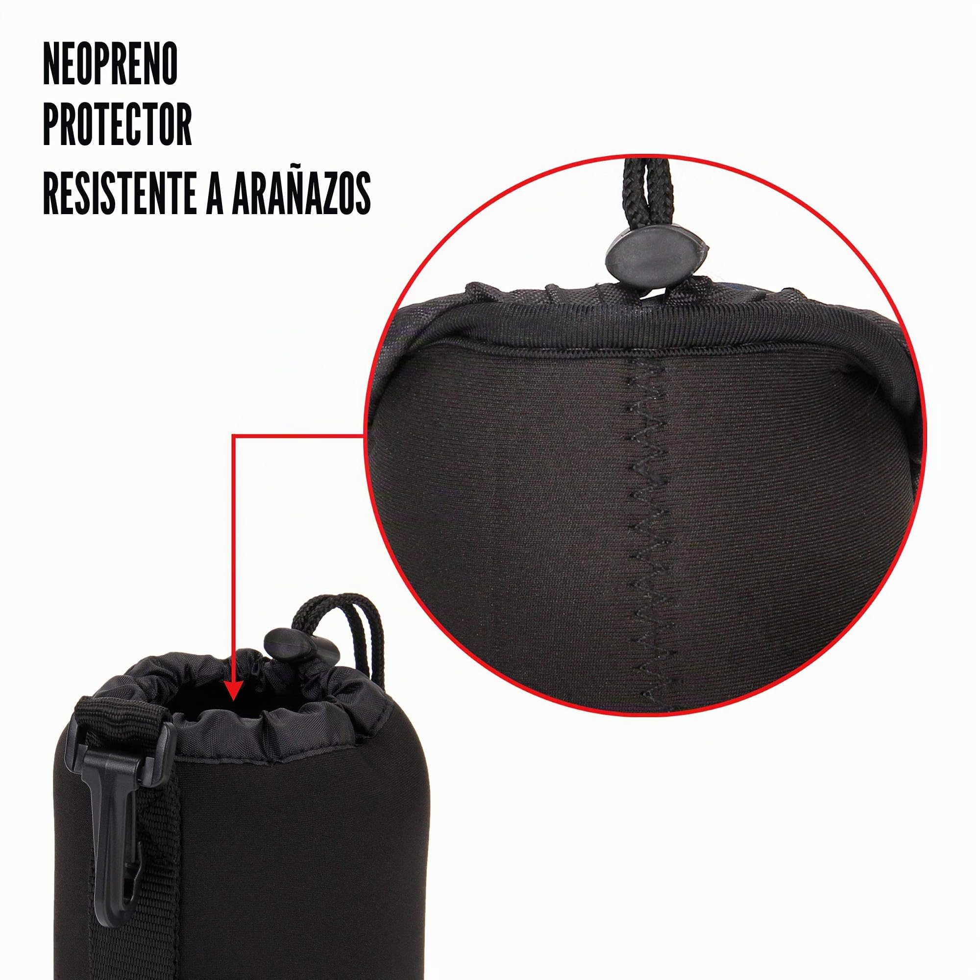 USA Gear FlexARMOR Pack de 3 Fundas para Objetivos De Neopreno - Funda Pequeñas, Mediana Y Grande. para Lentes De hasta 70-300 Mm con Abertura con Cordón, Clip Adjunto Y Trabilla Reforzada - Negro