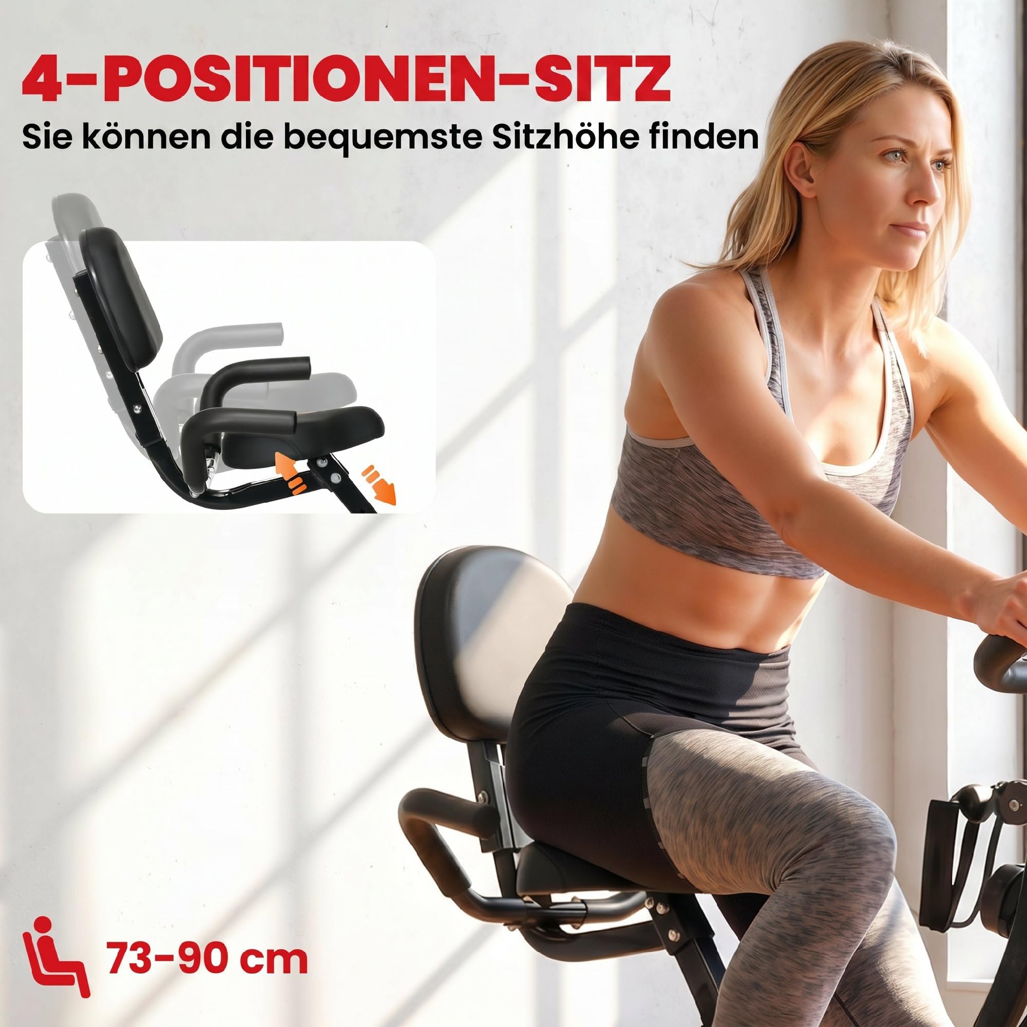 HOMCOM Heimtrainer 2-in-1 Fahrradtrainer mit LCD-Display Pulsmesser verstellbar Sitz Räder, klappbarer Hometrainer Trimmrad mit 8 stufig Magnetwiderstand, Spannseil, Stahl