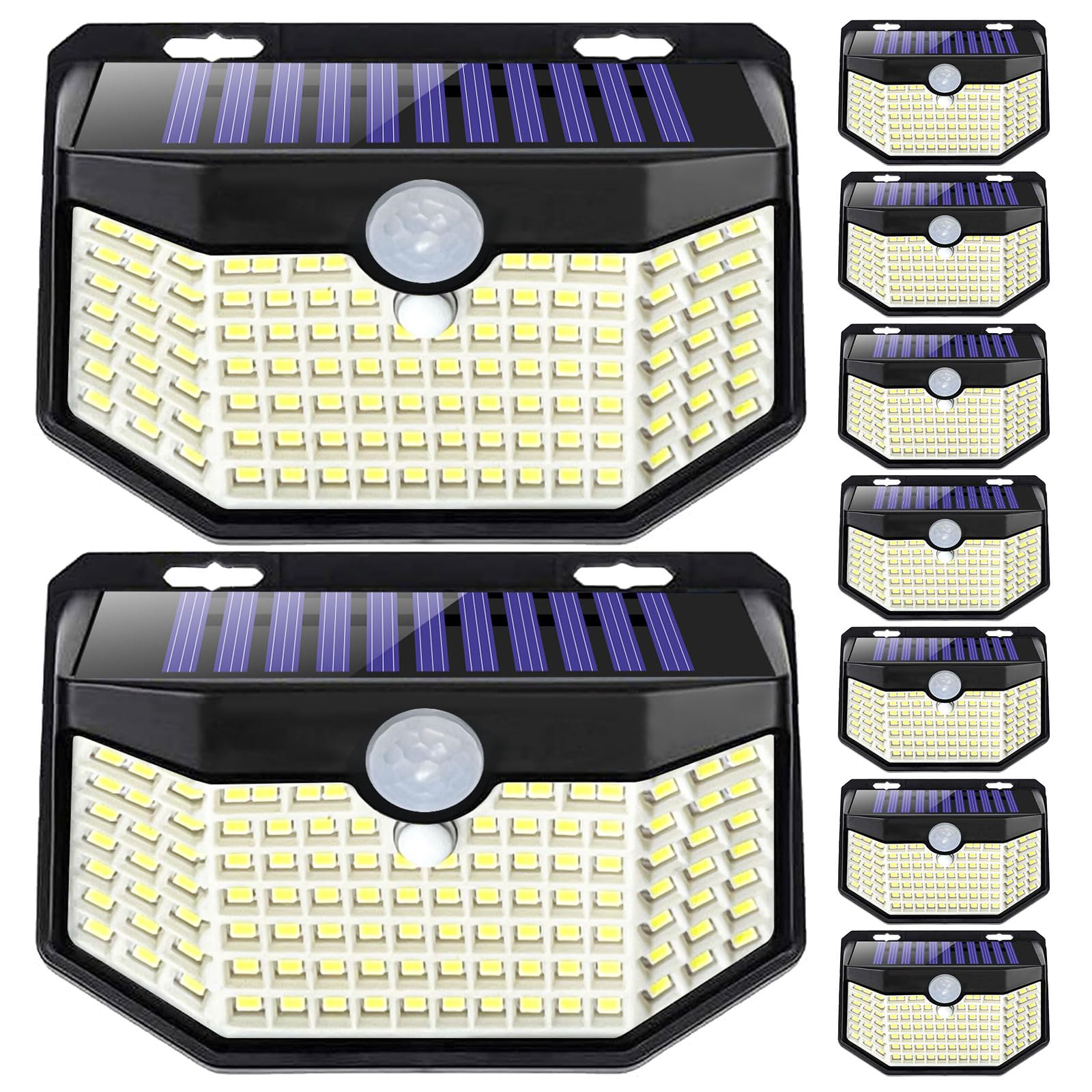 Aootek Solarlampen für Außen mit Bewegungsmelder, 9er Set, Garten, 120 LED | Sehr Breiter Ausleuchtungswinkel, IP65 Wasserdicht, Solar Wandleuchte, Gartenbeleuchtung, Schwarzer Rahmen, Kaltweiß