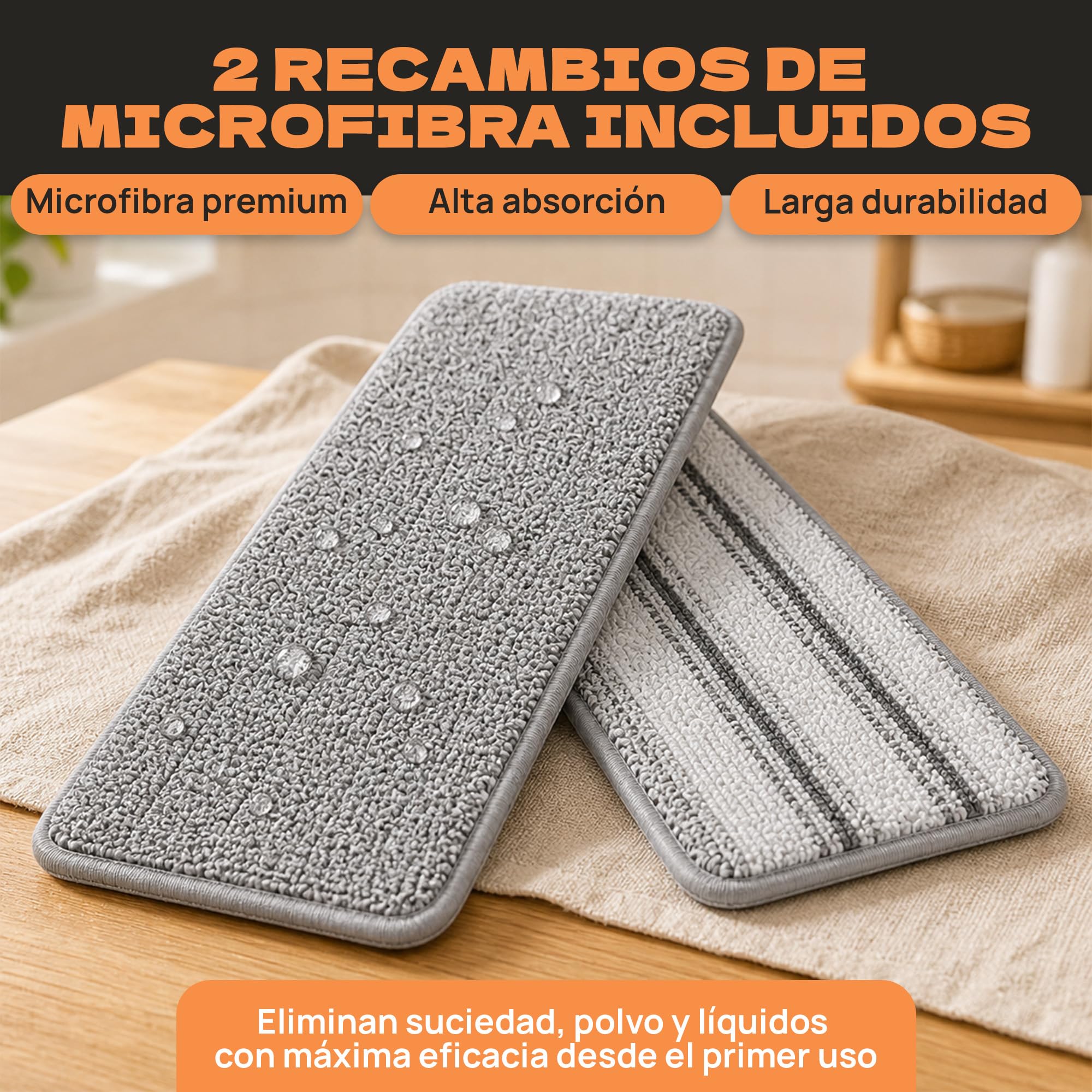 Mopa Fregona con Cubo Escurridor Doble, Sistema Separado de Agua Limpia y Sucia, Cubos Desmontables, 2 Mopas Microfibra, Fregona Plana para Todo Tipo de Suelos