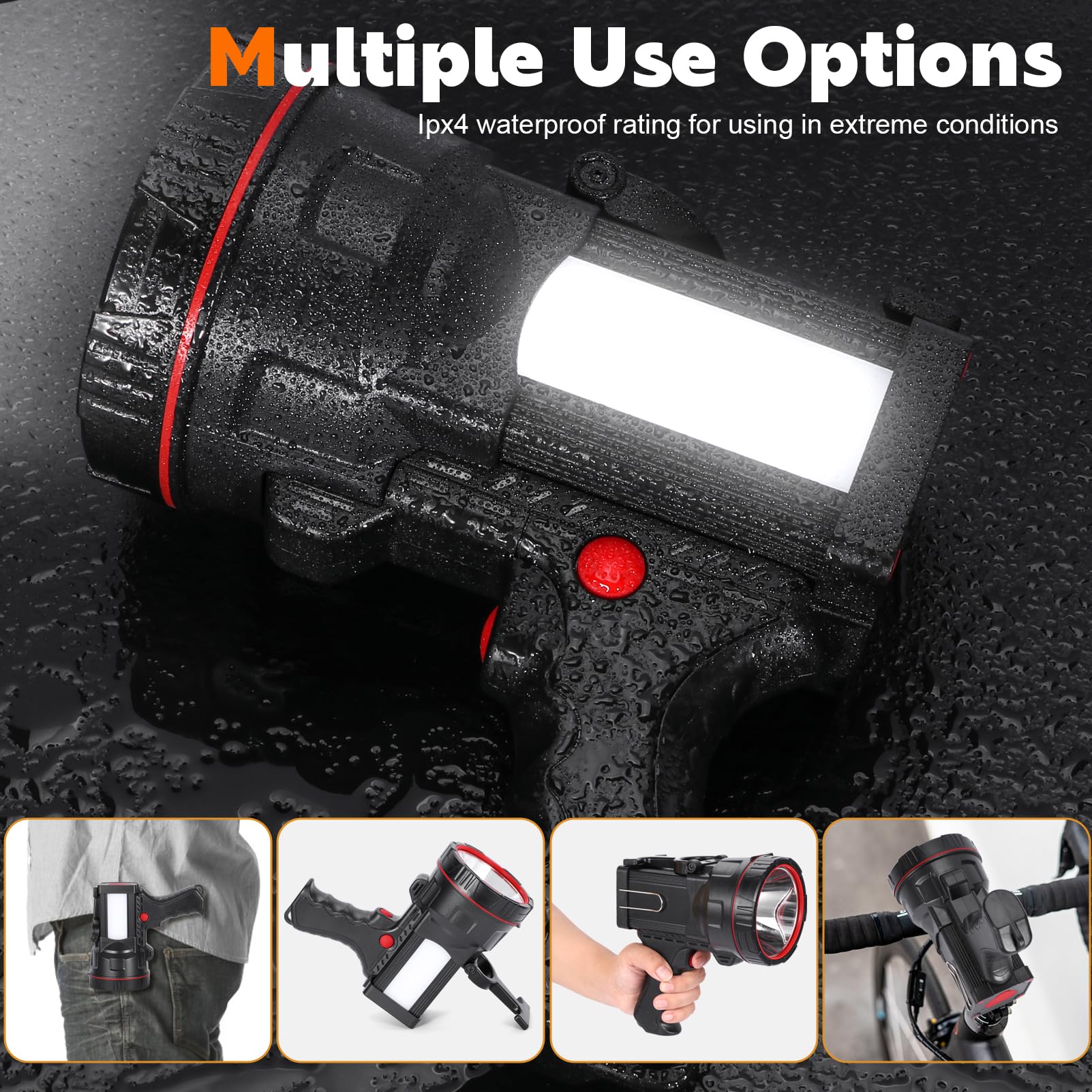 Superbright - Torcia a LED portatile con torcia a LED, potente proiettore ricaricabile tramite USB, con funzione Power Bank, luce di emergenza portatile da campeggio (luce bianca)