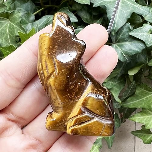 Miniatura 2 de Hslutiee Estatua de lobo sentado de piedra de 2 pulgadas, escultura de animales de cristal curativo tallada a mano, decoración de escritorio para el