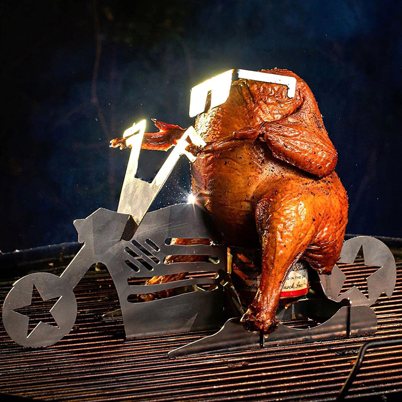 Portable Chicken Stand,Beer Chicken Stand for Grill, American Motorcycle BBQ Stainless Rack,Turkey G