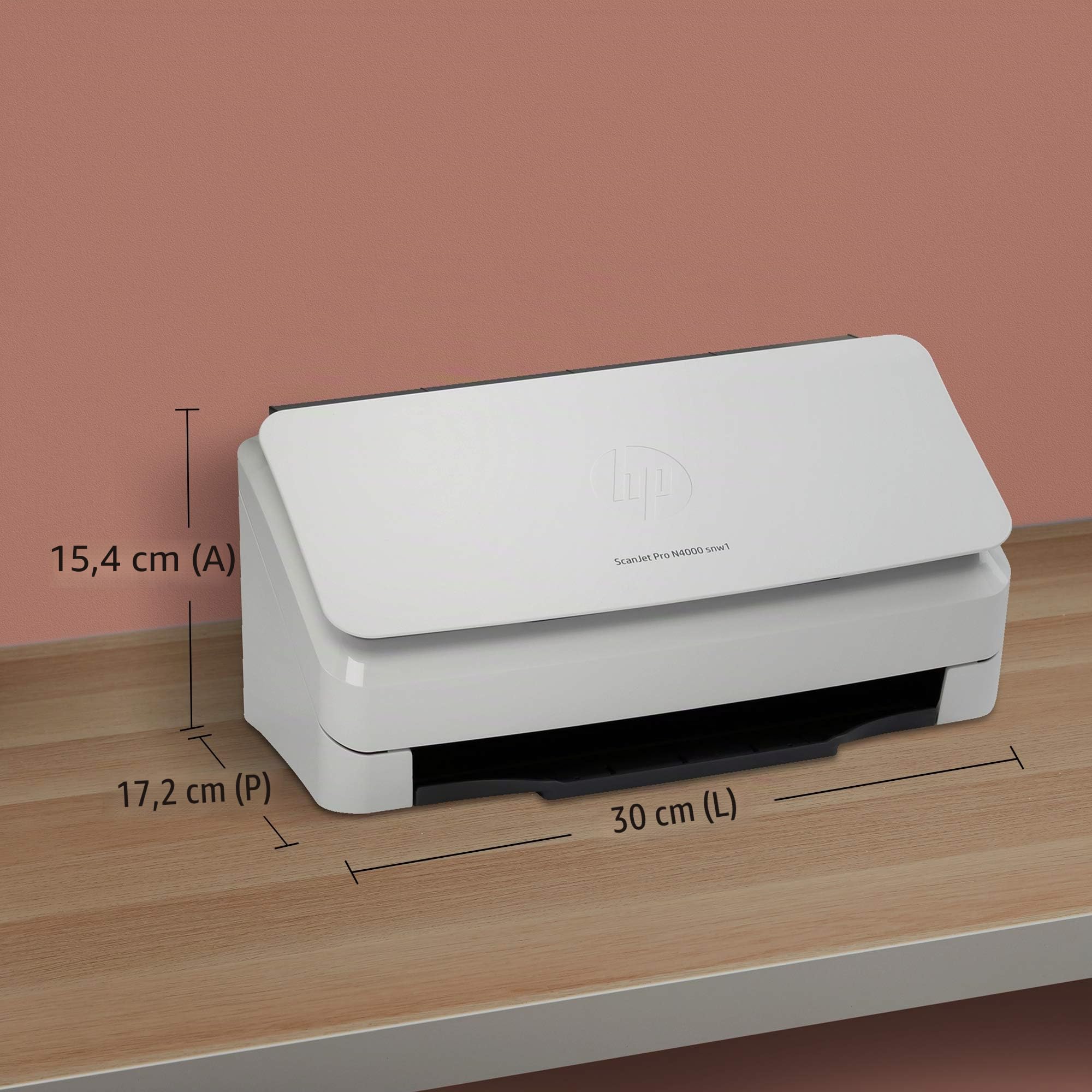 HP ScanJet PRO N4000 snw1 6FW08A, Scansione Fronte e Retro in Un Solo Passaggio, 40 ppm e 80 ipm, Wi-Fi, Wi-Fi Direct, Ethernet, Smart, Scan, Compatto, Piccolo e Sottile, Bianco