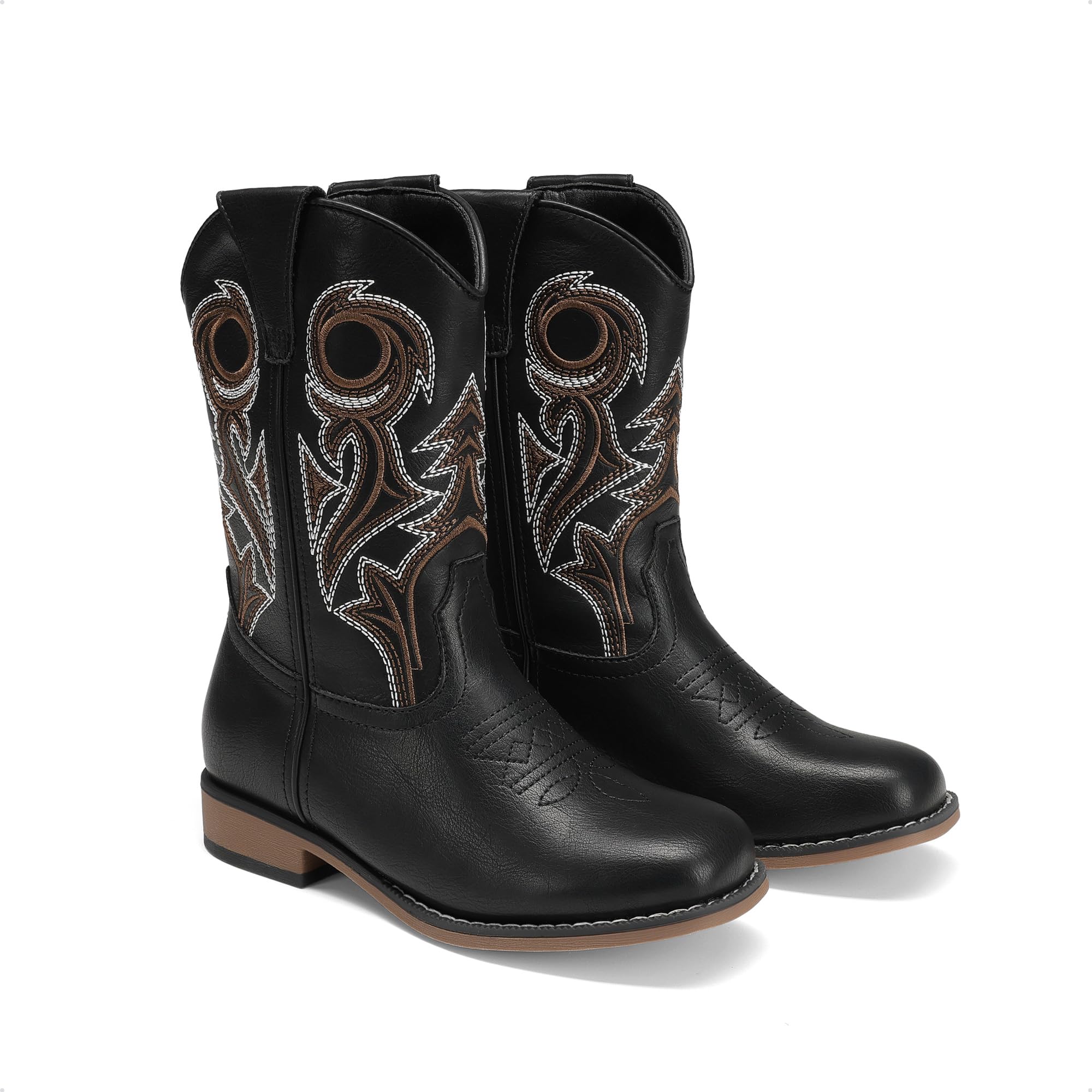 DREAM PAIRS Stivali per bambini: comfort classico | Stivali in cowboy retrò ricamati con punta quadrata, per bambini, con fodera morbida, per feste, Halloween, equitazione