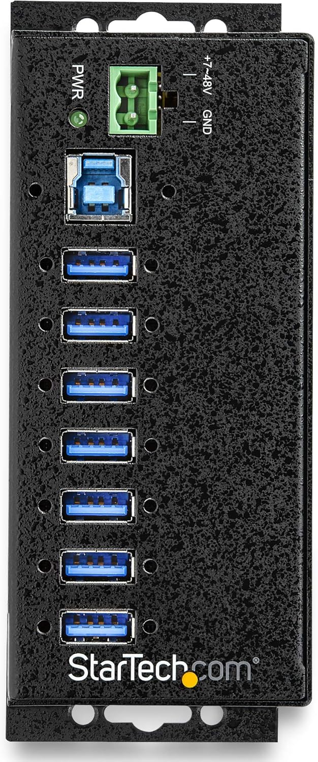 Up To 40% OFF StarTech.com 7 Port USB Hub with Power Adapter - Surge Protection - Metal Industrial USB 3.0 Data Transfer Hub - Din Rail, Wall or Desk Mountable - High Speed USB 3.1 Gen 1 5Gbps Hub (HB30A7AME)