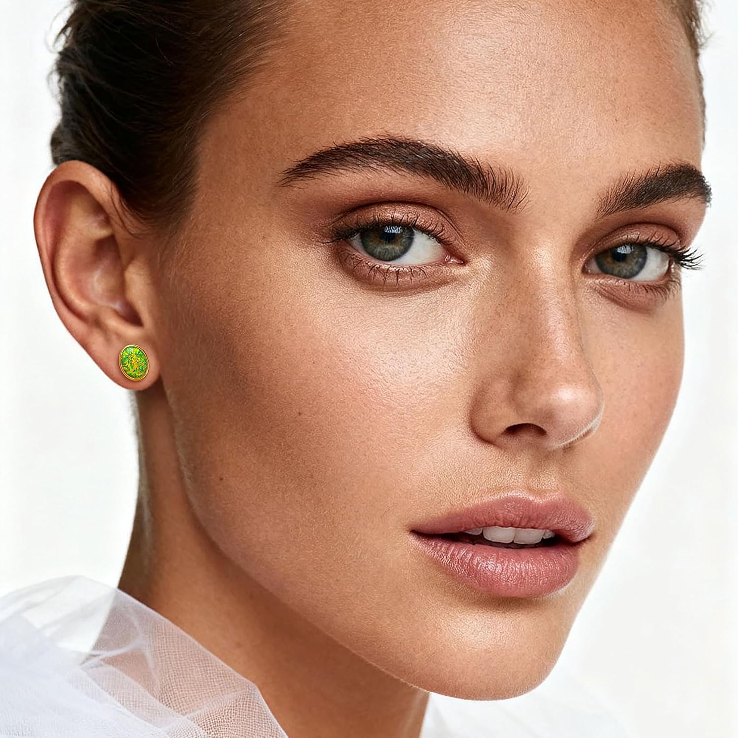 Silver Fire Opal Stud Earrings for Women Sterling Silver Created Green/Blue/Pink/White Opal Stud Earrings