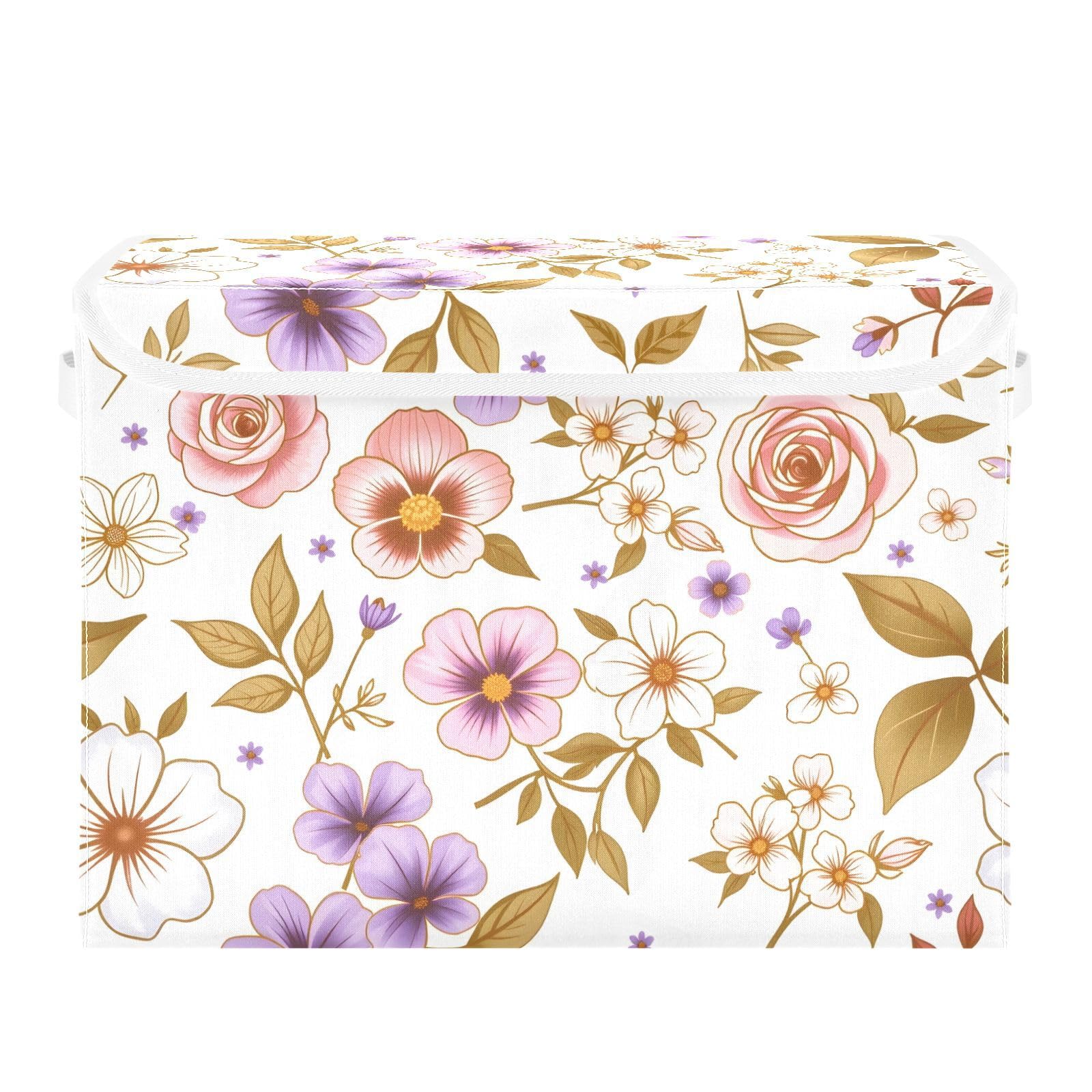 Boîtes de rangement pliables avec couvercle imprimé cachemire floral empilable et compact