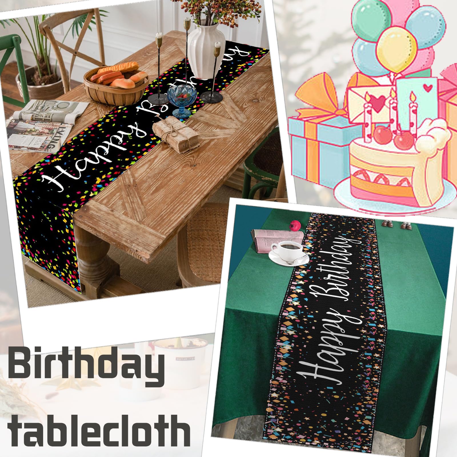 Lufdegim Geburtstag Tischläufer 33x183cm - Leinen Mit Glückwunsch | Für Partys & Feiern