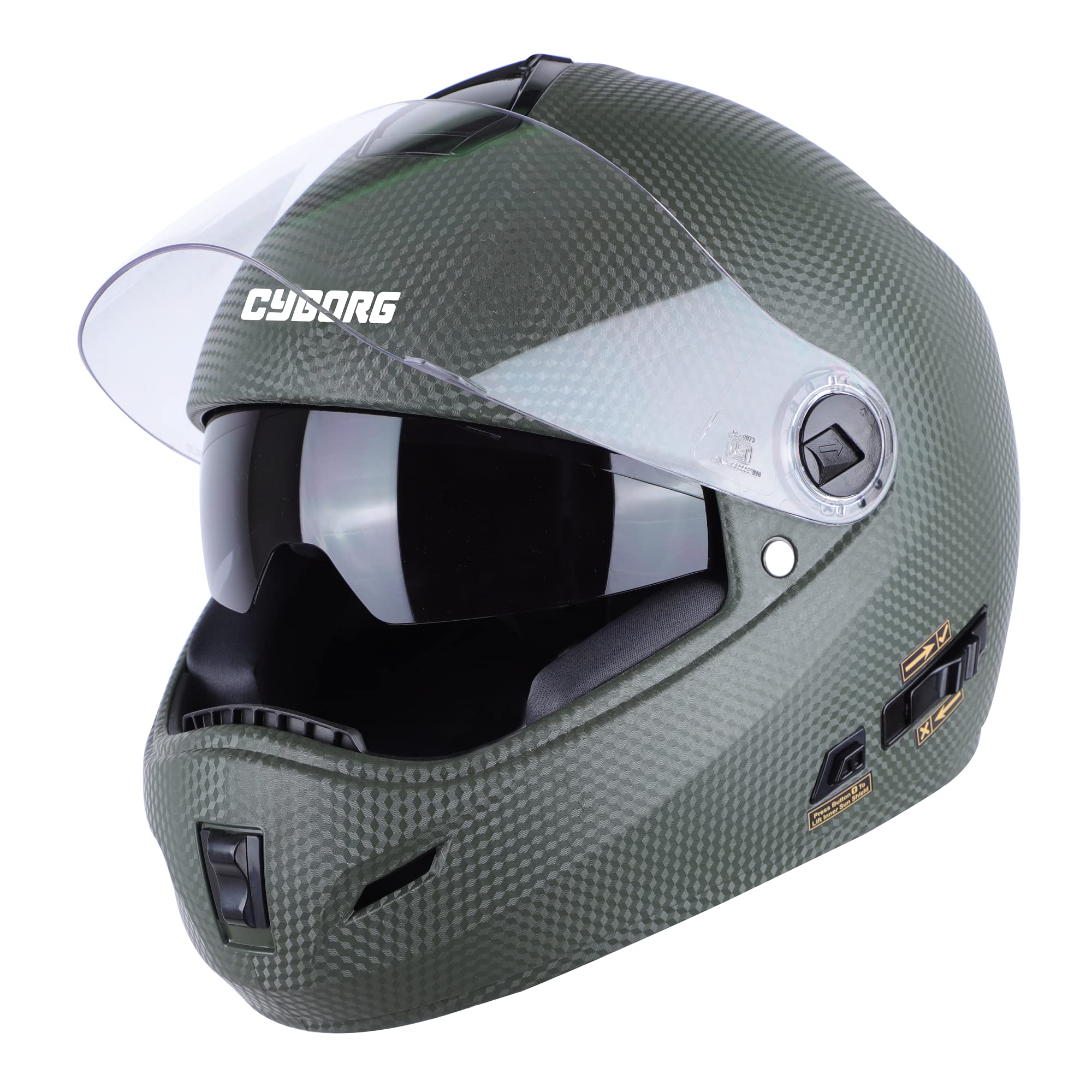 SteelbirdRox Cyborg ISI Certified Full Face Helmet for Men and Women with Inner Smoke Sun Shield and Outer Clear Visor