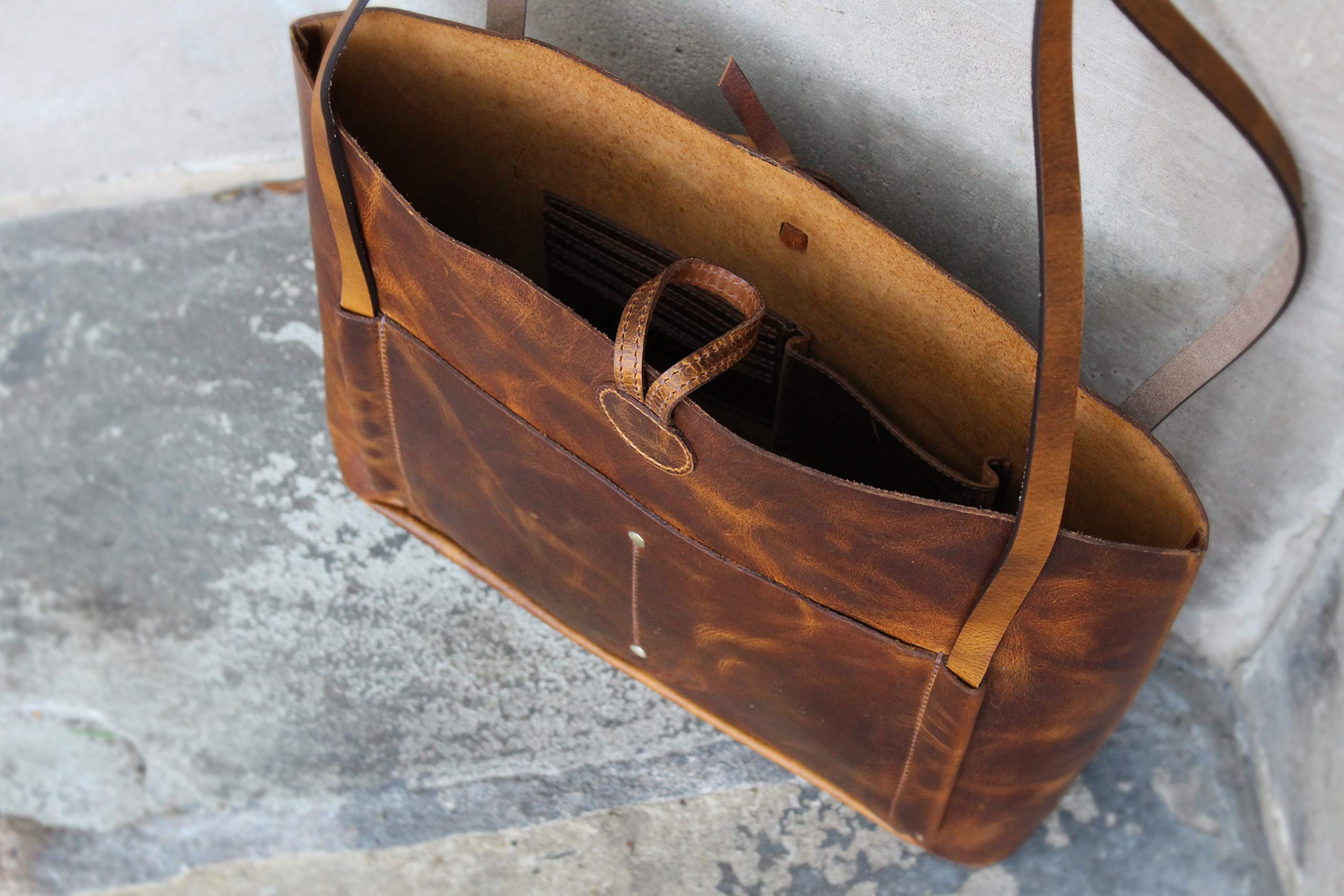 KALATING Personalisierte Handgemachte Damen Lederhandtasche Tote Umhängetasche Damenhandtasche Medium Braun