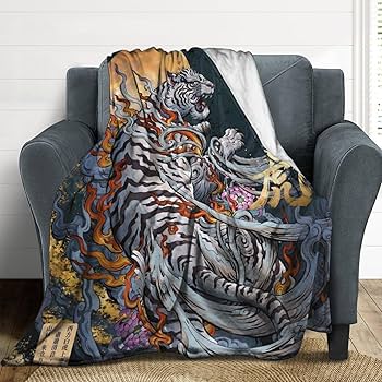 新品 和風 タイガー 虎 ブランケット 毛布 140*180cm Amazon｜ブランケット 和柄 虎柄 白虎 タイガー 毛布