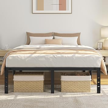 Yaheetech 14 Inch Queen Size Metal Platform Bed Frame, Black Iron Slats