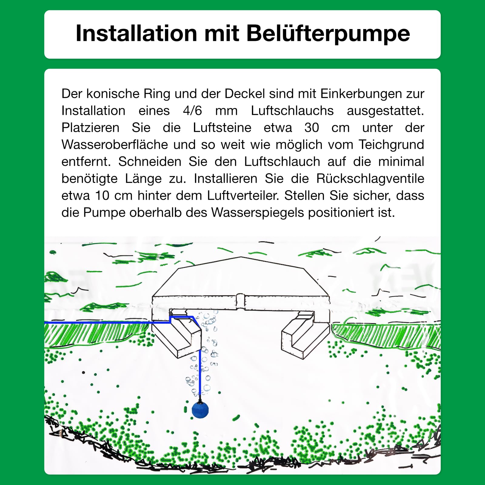 Teich Eisfreihalter Set 3 inkl. regelbarer Luftpumpe und Zubehör, für einen eisfreien Gartenteich, Anti Ice Winter