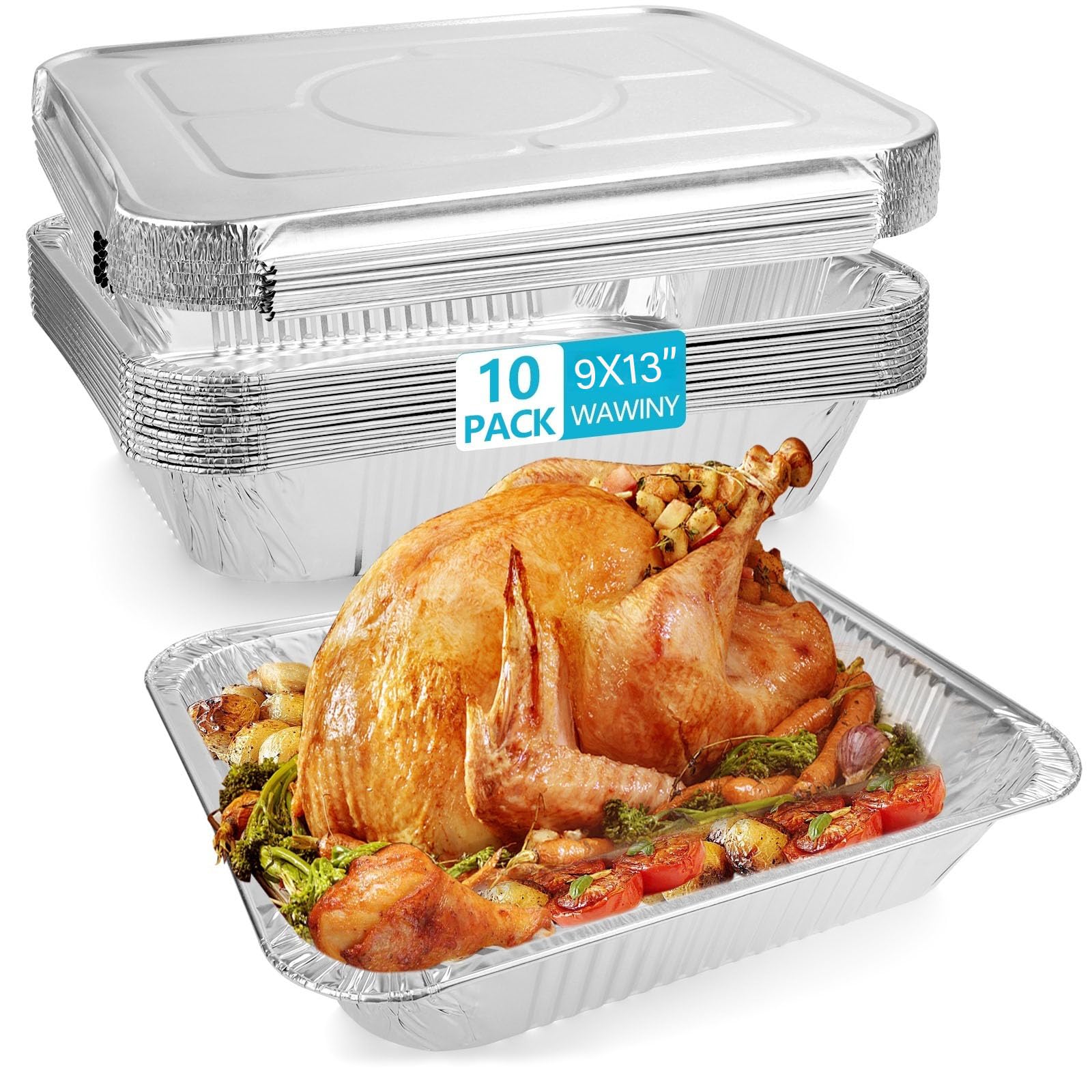 9x13 thickened aluminum foil pans with lids 10pack extra deep disposable aluminum pans for roasting baking cooking food prep chafing steam table oven cake and party catering