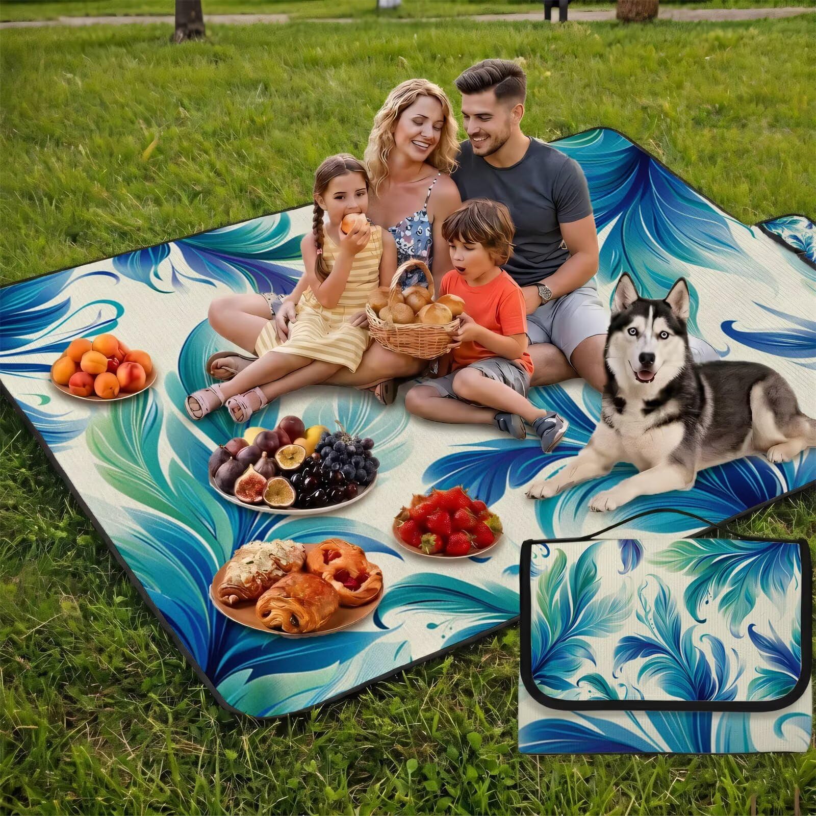Couverture Pique Nique Grande 200x300cm,Outdoor Couverture Imperméable,Pliable Tapis de Plage Dos en PVC Anti-Sable,Picnic Blanket pour Camping Accessoires,Jardin,Parc - Mignonnes,Plantes UZ-46