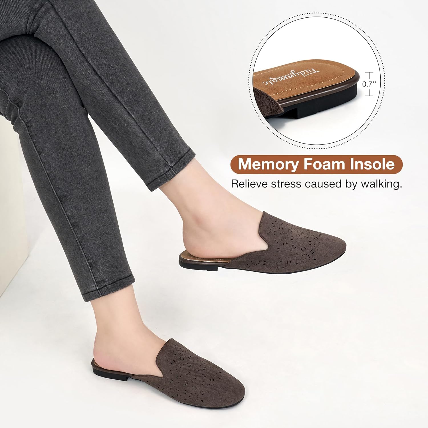 FUDYNMALC Womens Mules Flats Shoes: Casual Closed Toe Suede Backless Loafers Comfortable Dressy Slip-on Slides Footwear - Image 5