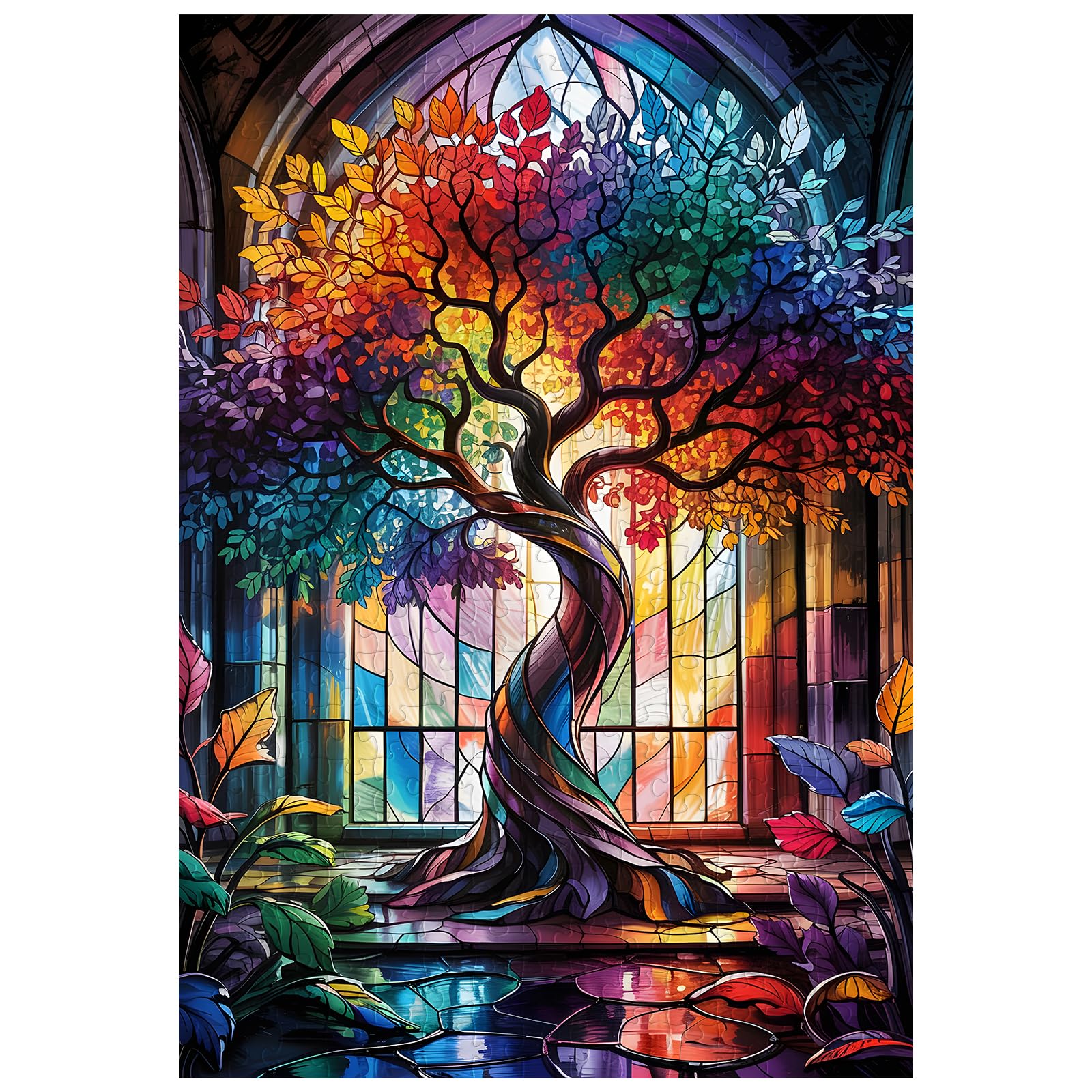 Great Jigsaw Puzzles for Adults 300 Pieces Stained Glass Tree of Life Challenging Puzzles for Adults Gift for Friends Family Home Decoration Puzzle