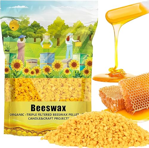CARGEN Pellets de cera de abeja natural amarilla, 47.90 oz, pastillas de cera de abejas puras a granel, gránulos de cera de abejas de grado