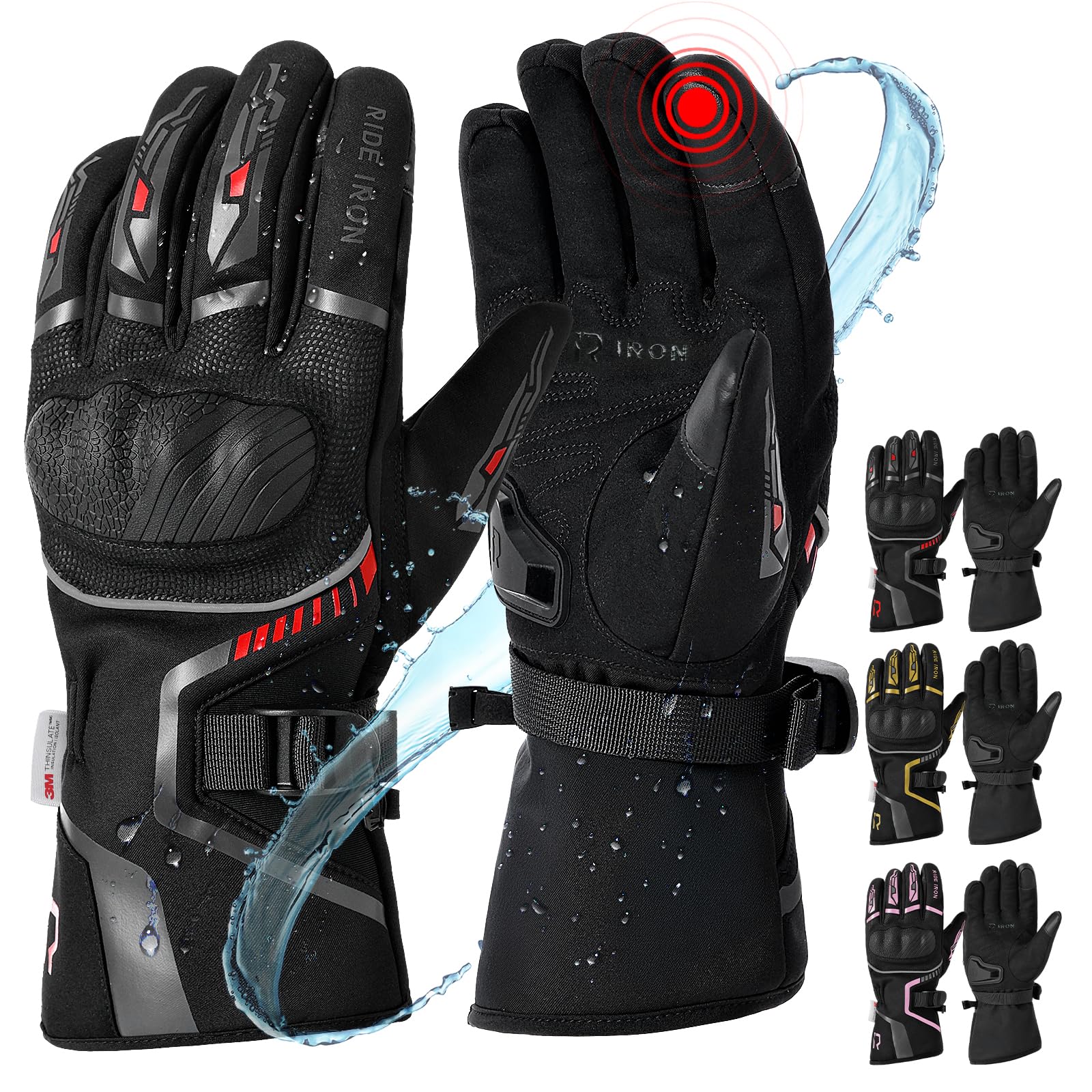 RIDEIRON Guantes Moto Invierno Hombre Mujer,Resistentes al Viento, Ligeros y cálidos con Pantalla táctil para Motociclismo, Senderismo y Otros Deportes al Aire Libre