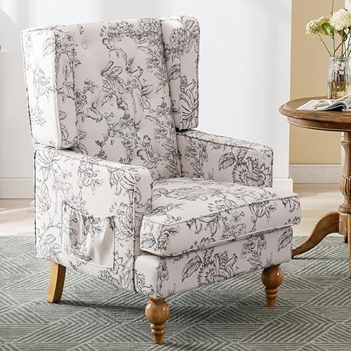 Silla decorativa Mid-Century con brazo tapizado, silla auxiliar de tela de lino con respaldo alto, patas de madera maciza, cómoda silla de lectura