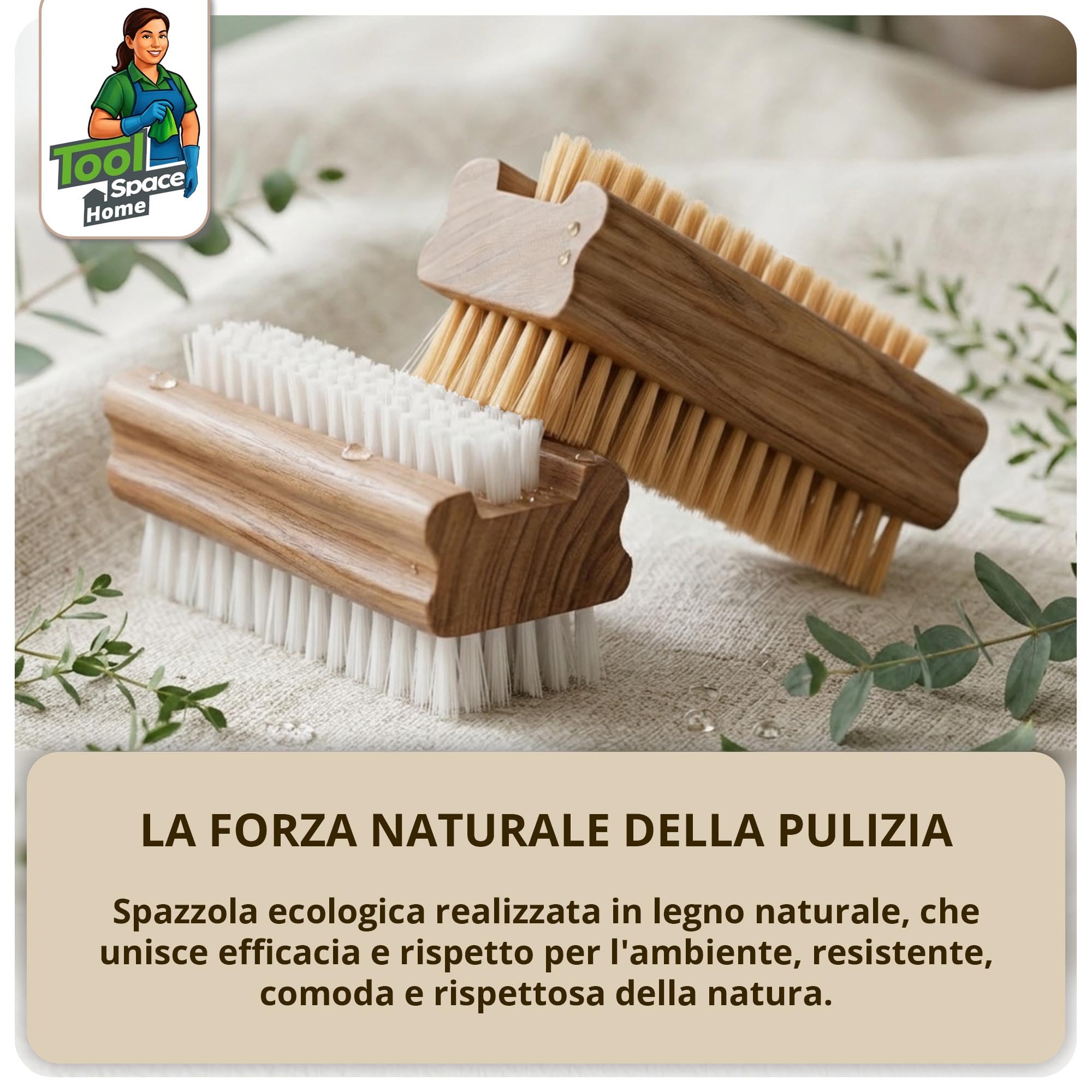 ToolSpace 2 Pezzi Spazzola per la Mano in Legno - Faggio Spazzolina per Pulizia Unghie Mani e Piedi - Dura Spazzole Doppiafaccia con Setole Naturale per Manicure Pedicure e Corpo - Spa Accessorio