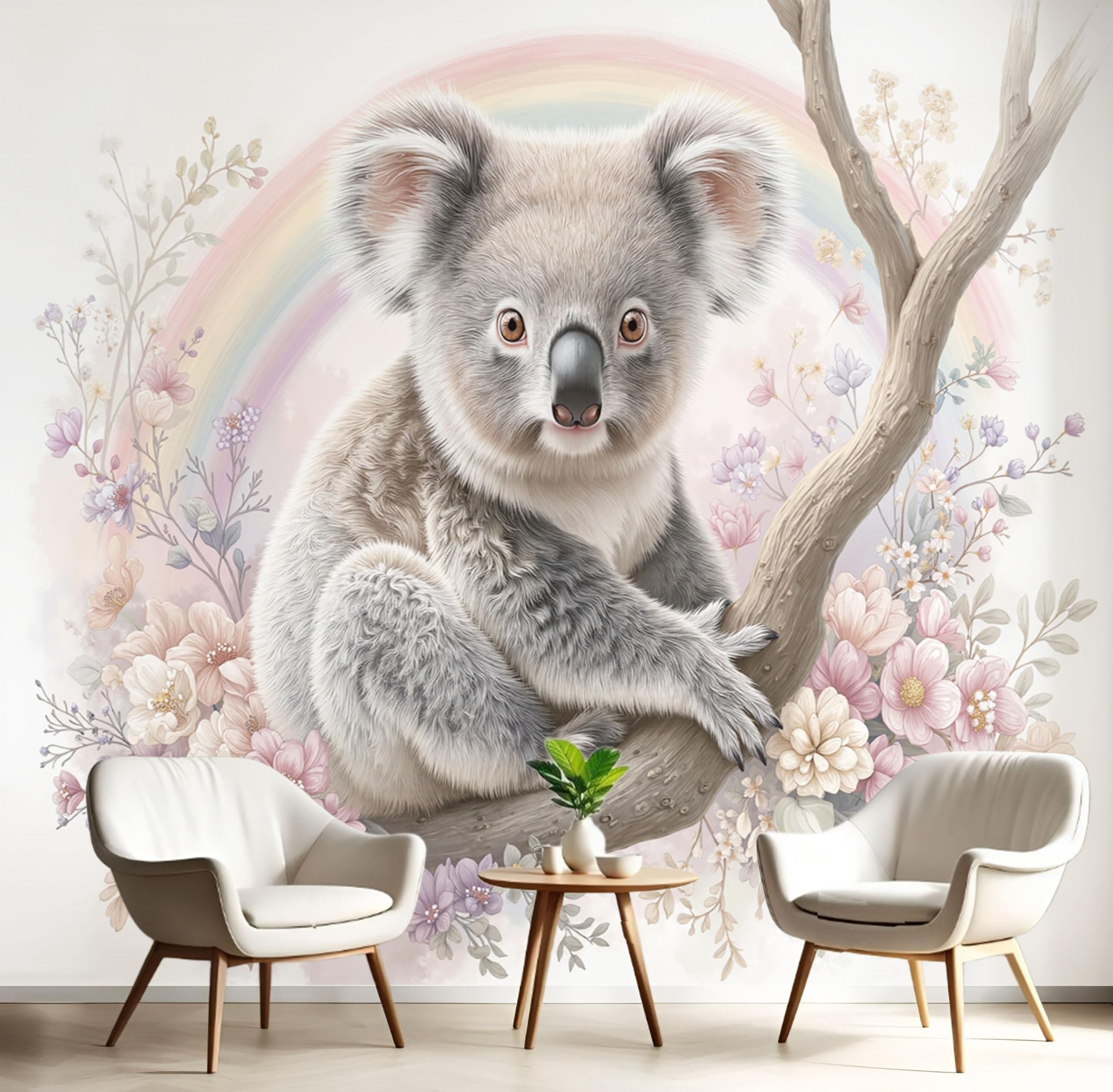 Papier peint branches d'arbres koalas fresque murale aquarelle salon chambre 350x256