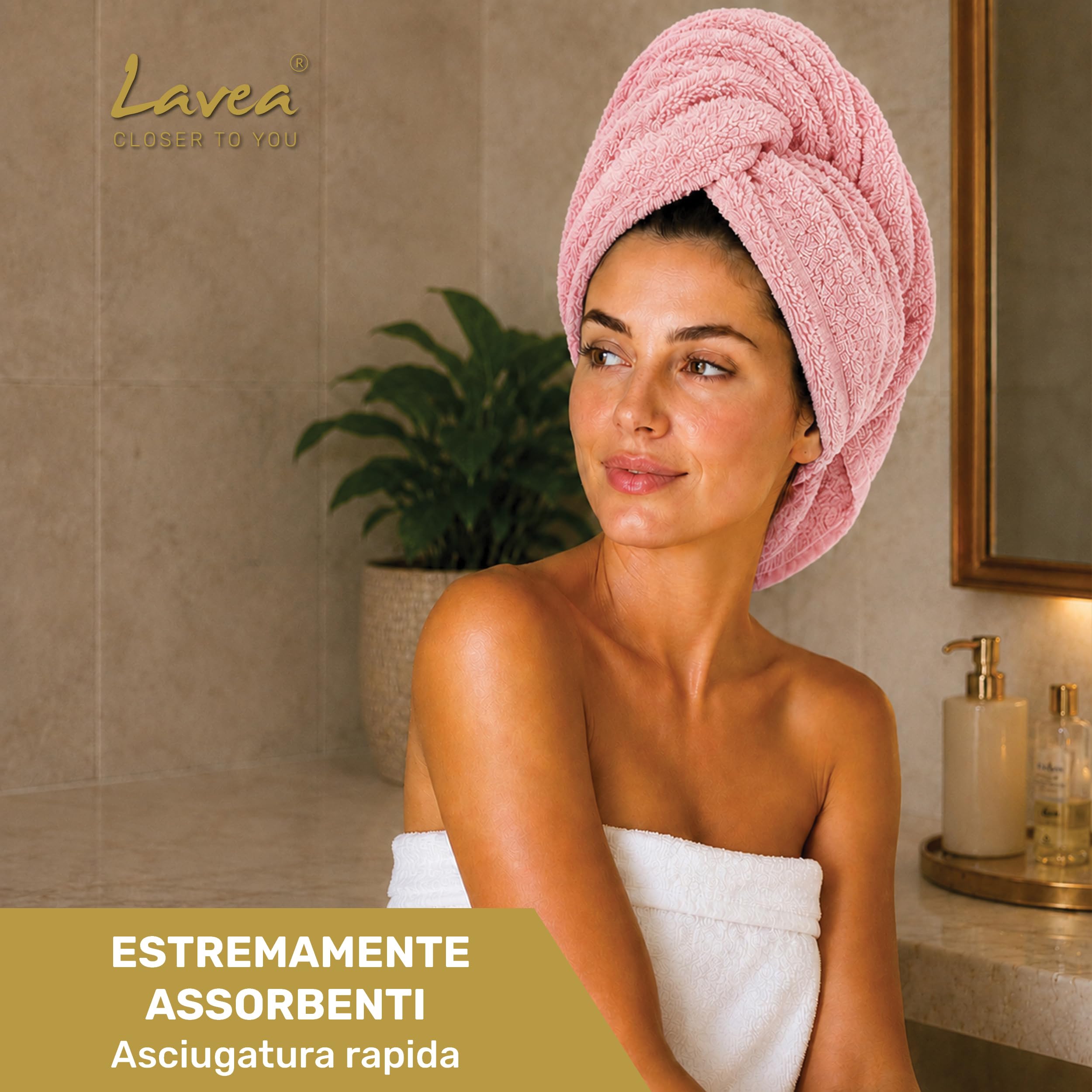 Lavea® Asciugamani Viso 50x100 cm – Set da 4 in Spugna di Cotone 100% Morbidi e Assorbenti – Ideali come Asciugamani Bagno e per le Mani per Casa, Hotel e Spa – Rosa pastello