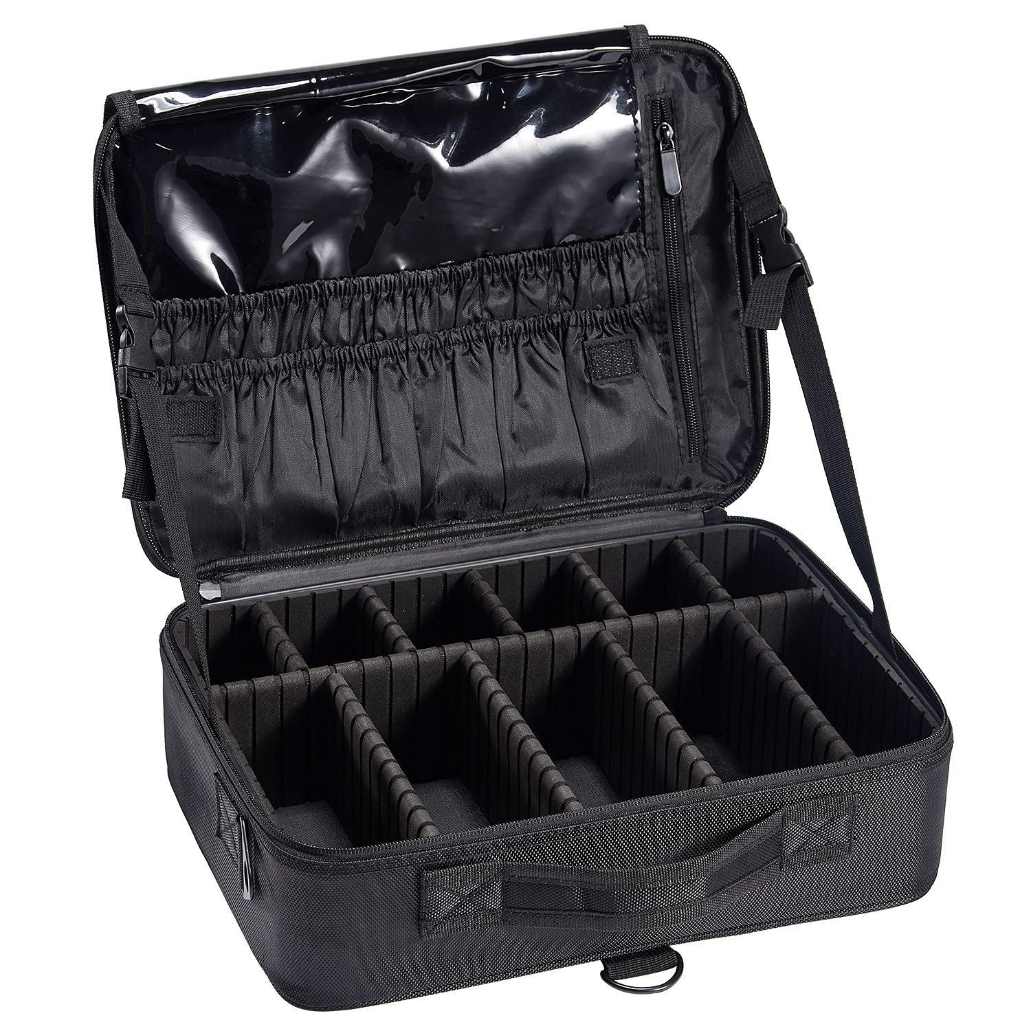 Trousse Maquillage Oxford Tissu Makeup Bag Sac Maquillage Femme Mallette à Ongles Rangement Organiseur Coiffure à Manucure Beauty Case de Voyage y Bandoulière Bijoux Boîte Professionnel, Noir
