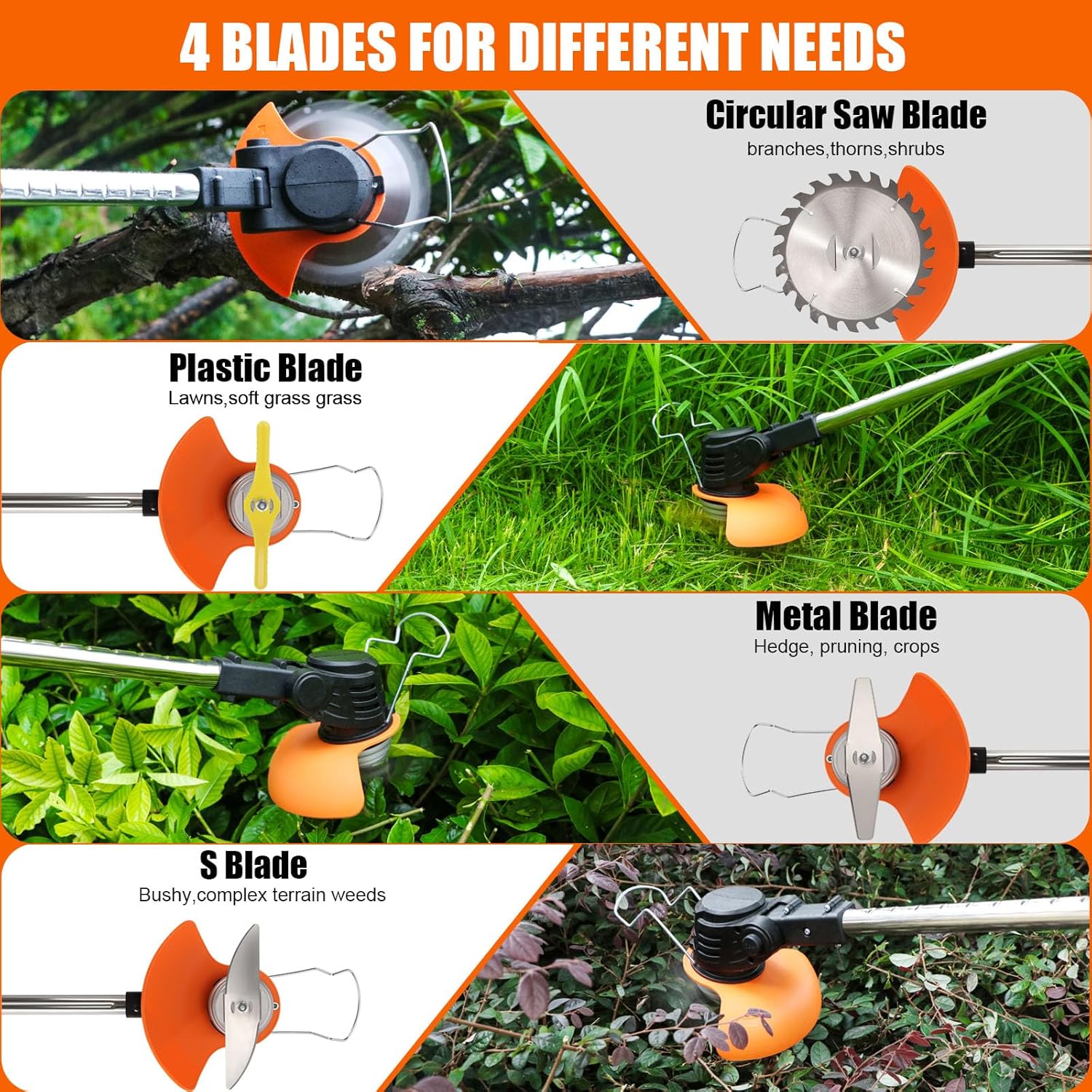 Cordless Weed Wacker Electric Weed Wacker 21V Battery Powered Brush Cutter 3-in-1 Lightweight Grass Trimmer Weed Cutter Lawn Edger with 3 Types Blade & Wheels for Lawn Garden Yard Care