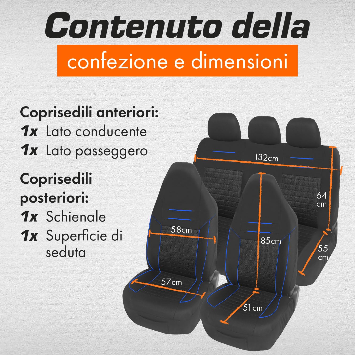 Upgrade4cars Coprisedili Auto Universale con Poggiatesta Integrato Nero Blu | Set Copri-sedile Universali per Anteriori e Posteriori Poggia-testa non Rimovibili/Fissi