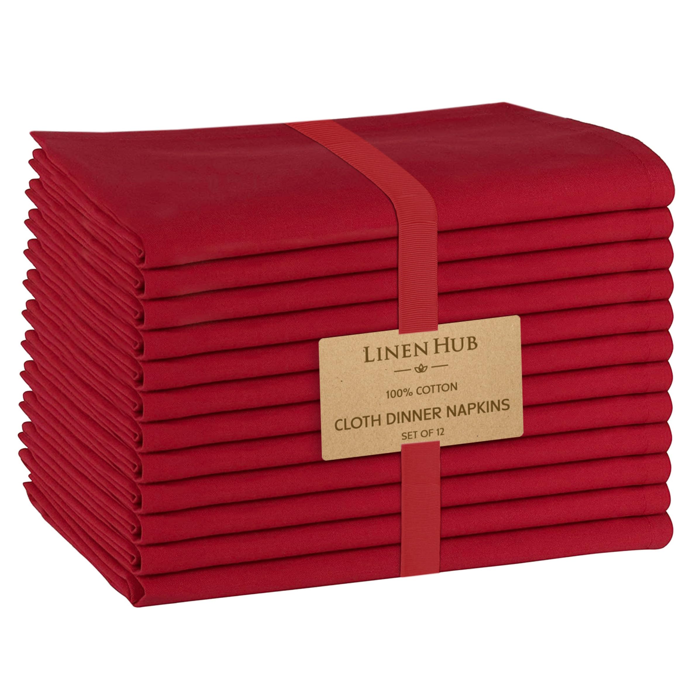 Cote De Amor 12 Pack 100% Combed Cotton Cloth Dinner Napkins 17x17 Ultra Soft Absorbent Restaurant Hotel Quality, Cocktail Napkins, Dinner Napkins, Washable Cloth Napkins Red