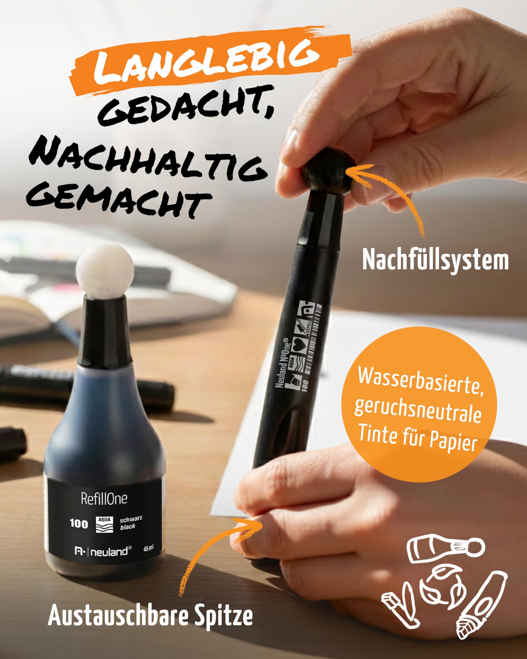 Neuland No.One® Flipchartmarker I Mehrfarbiges 8er Set mit Keilspitze 2-6mm I Nachfüllbarer Marker für Trainer, Moderatoren & Coaches I Ergonomischer & langlebiger Flipchartstift