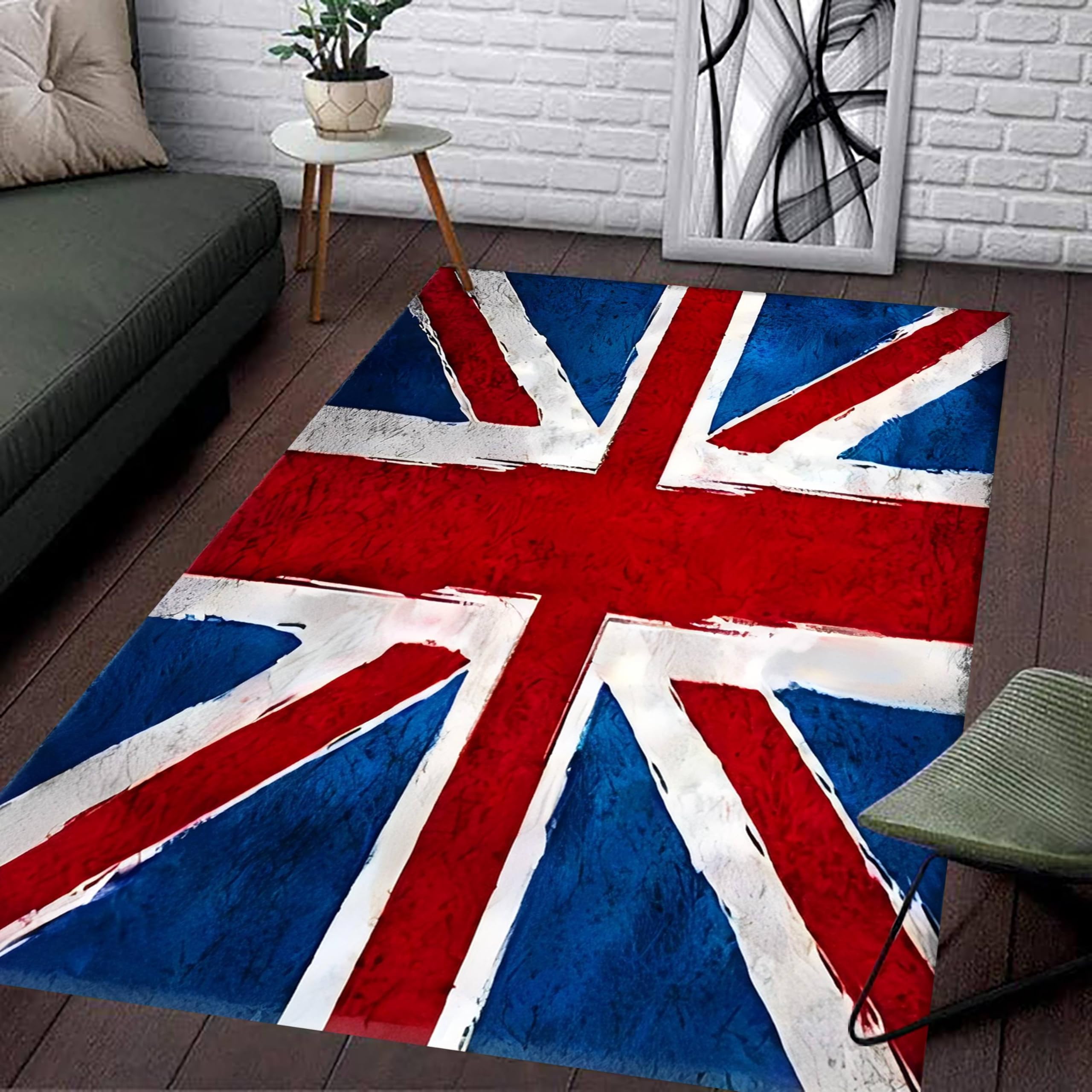 USHIRUG Vintage Union Jack Rug,70x140cm, Rustic Farmhouse Union Jack Interior Decoration Mat, Washable Distressed Rugs, Soft Durable Non-Slip Floor Rugs for Living Room Bedroom Dining Room Bathroom