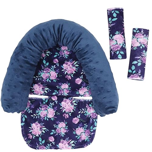 Fundas para reposacabezas y correa para asiento de automóvil para bebé, diseño floral morado, soporte para la cabeza y funda para cinturón de