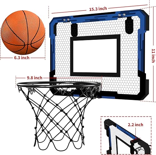 Miniatura 18 de QDRAGON Aro de baloncesto para interiores para niños, aros de baloncesto sobre la puerta, mini aro con marcador y 3 bolas, juguetes de baloncesto