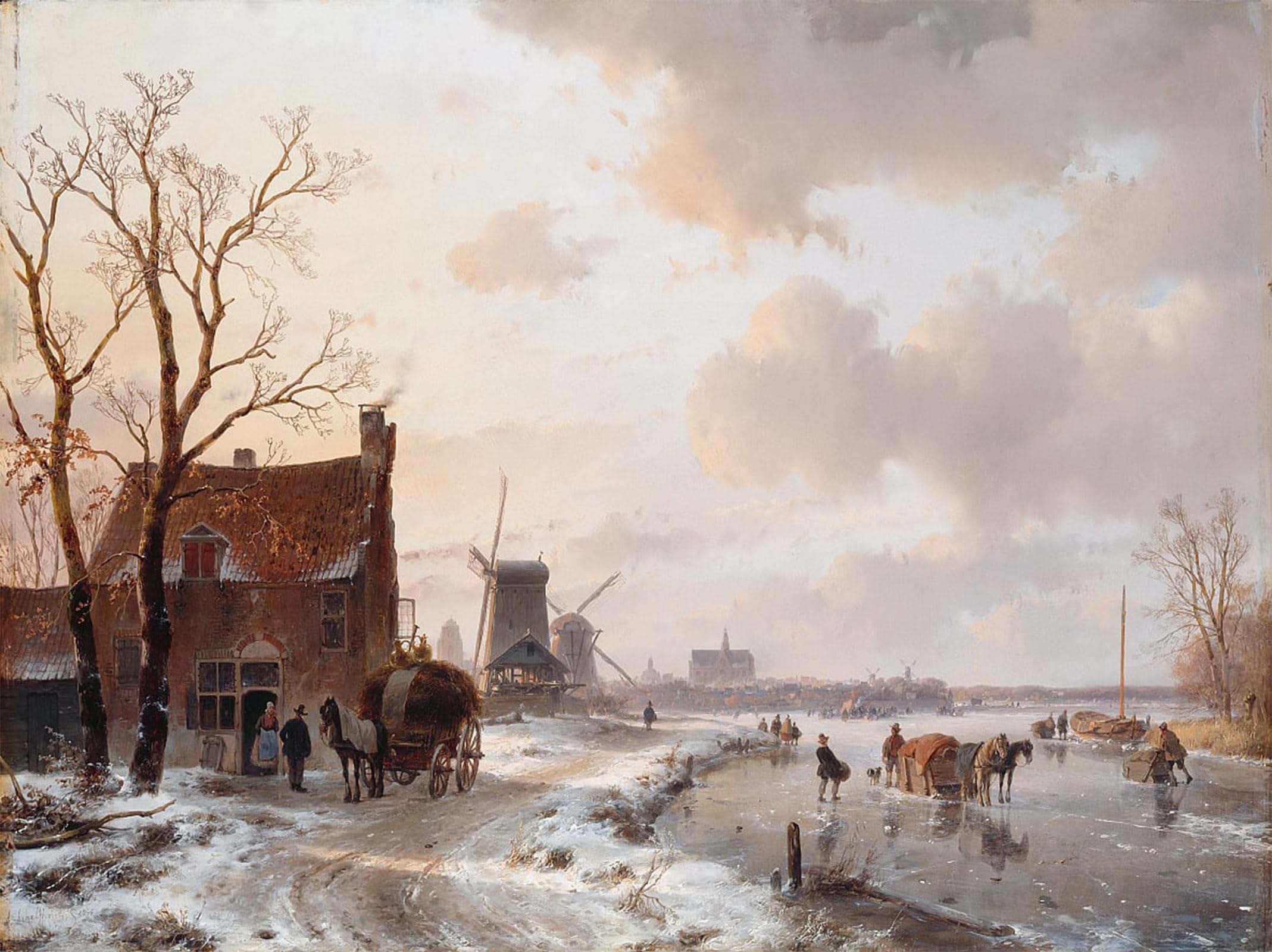 POSTERIIk Famous Animal Posters Vintage Picture Winter Landscape with Horses on the Ice by Schelfhout Modern Wall Decor for Home Decor 60x90cm