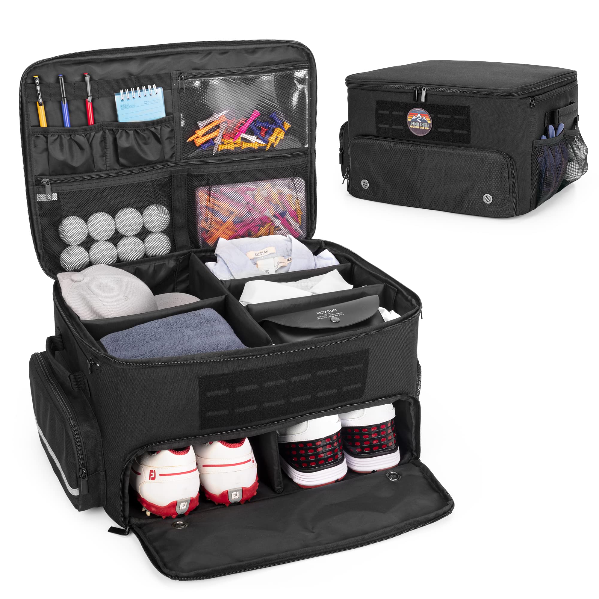 GOBUROS Golf Trunk Organizer Storage Bag Shoe Compartment Black Nylon