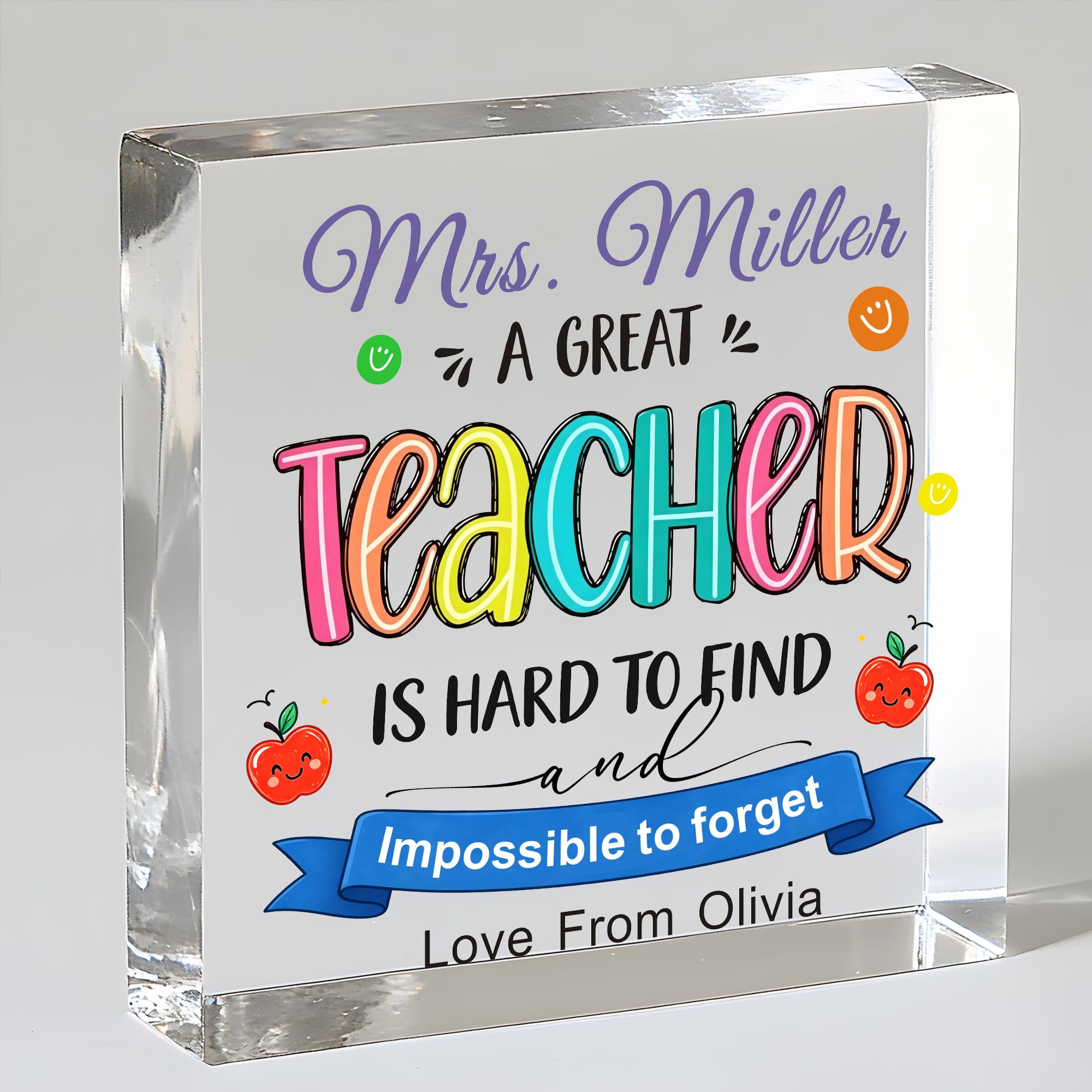 EDSG Personalised Thank You Teacher Gifts, Teacher Appreciation Gifts for Women Men, Best Teacher Acrylic Sign, Thankyou Teacher Gifts End of the Year Teaching Assistant Nursery (Square-2)