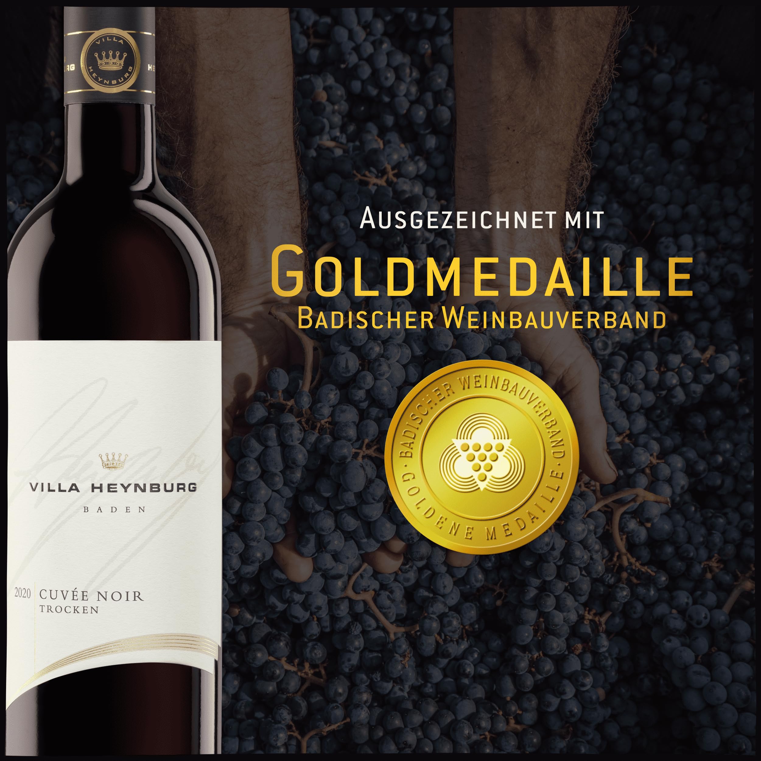 Villa Heynburg Cuvée Noir Qualitätswein trocken - Rotwein Cuvée aus hochwertigen, renommierten Rebsorten, modern und aromatisch - Badischer Wein, Anbaugebiet Ortenau (6 x 0,75 l)