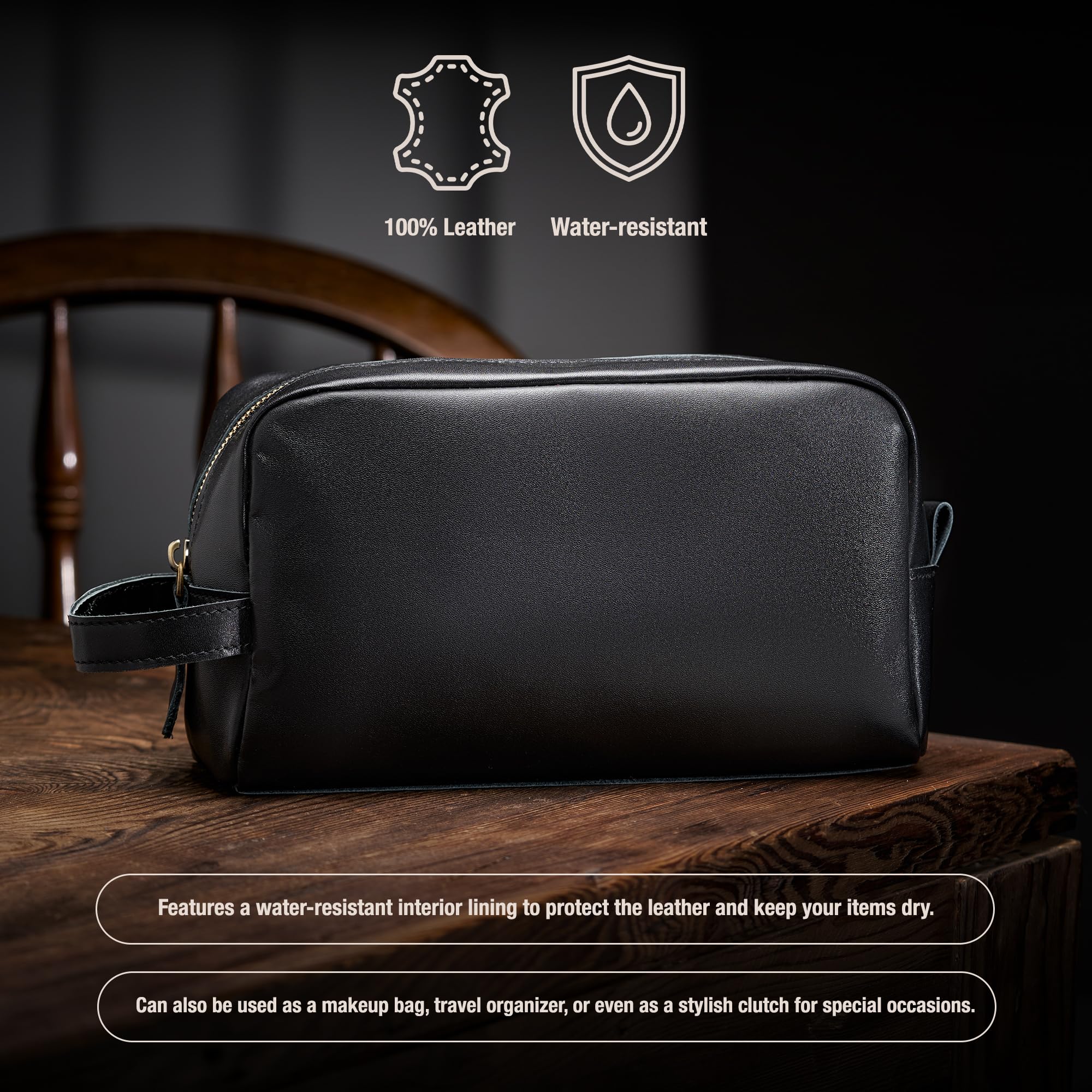 Awesometik Bolsa de viaje para hombre, organizador de artículos de aseo personal, bolsa de aseo para hombres, kit de afeitado esencial de viaje, bolsa de cosméticos resistente al agua, Negro -, Uso